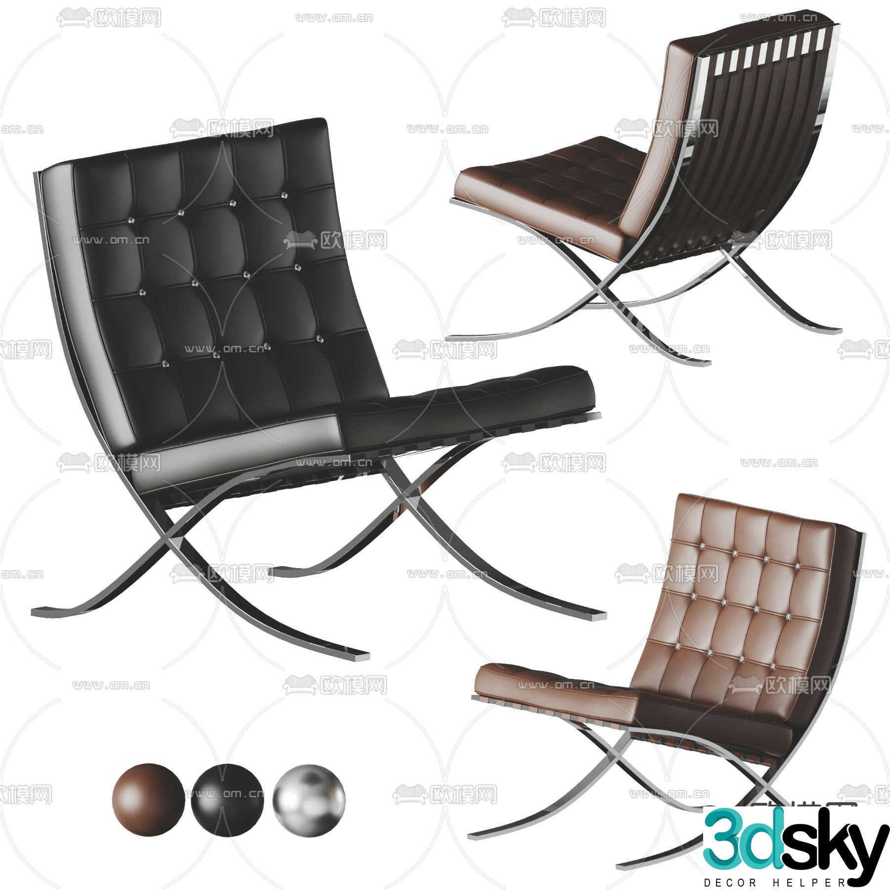 Leather recliner lounge chair 3d model