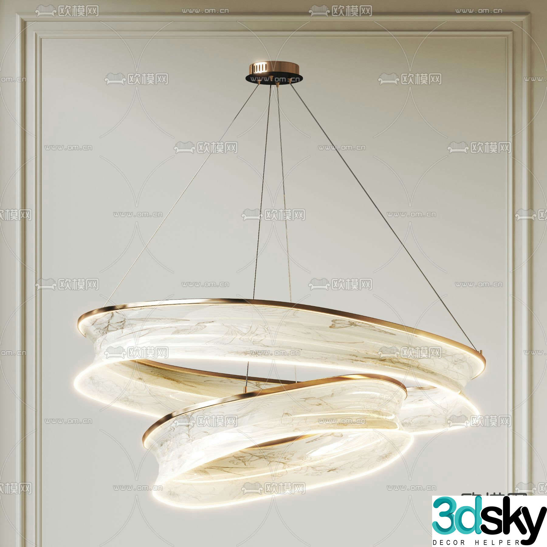 Translucent stone chandelier ring chandelier 3d model