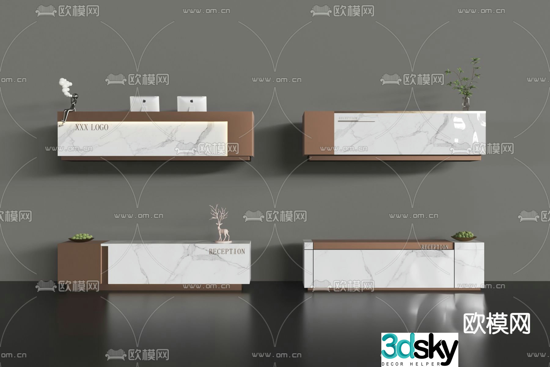 Modern front desk reception desk service desk 3d model