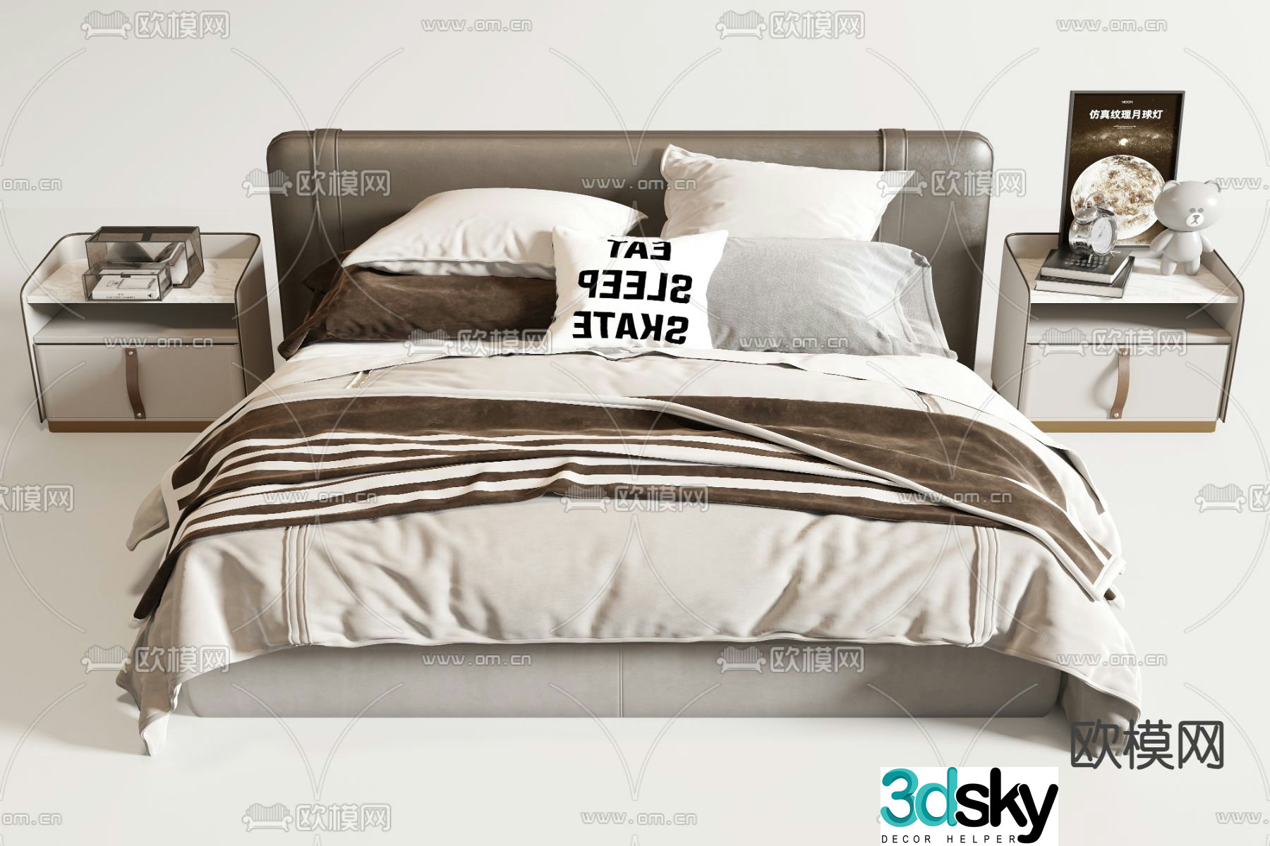 Leather double bed 3d model