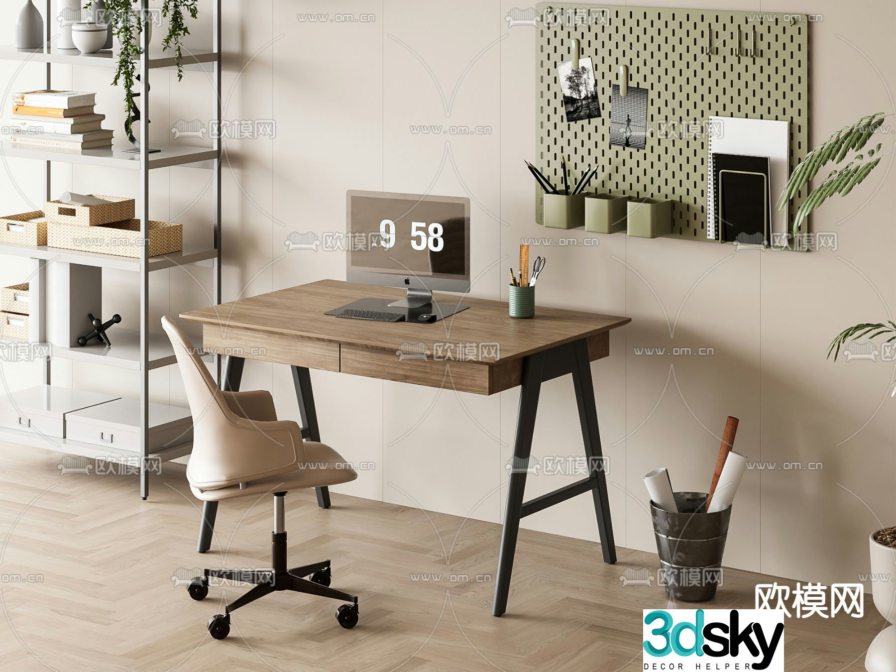 Modern desk writing desk computer desk 3d model