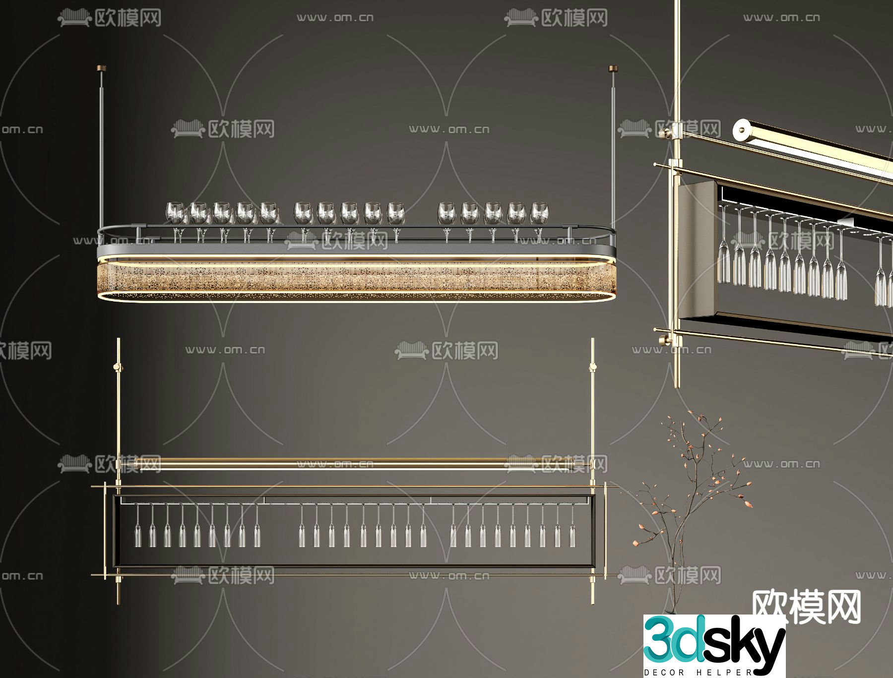 Light luxury wine rack wine glass hanger suspended wine rack 3D model