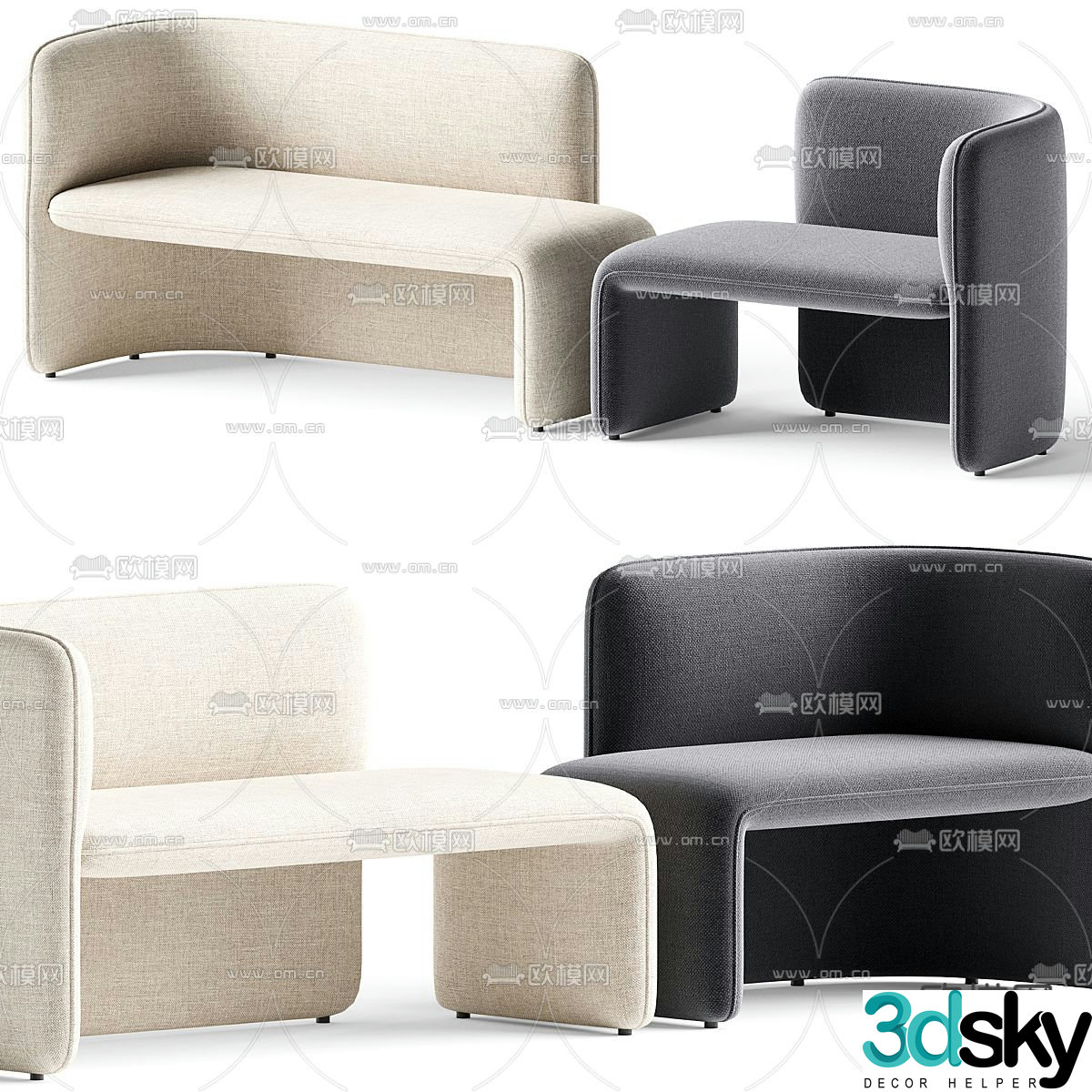stool bench sofa stool 3d model