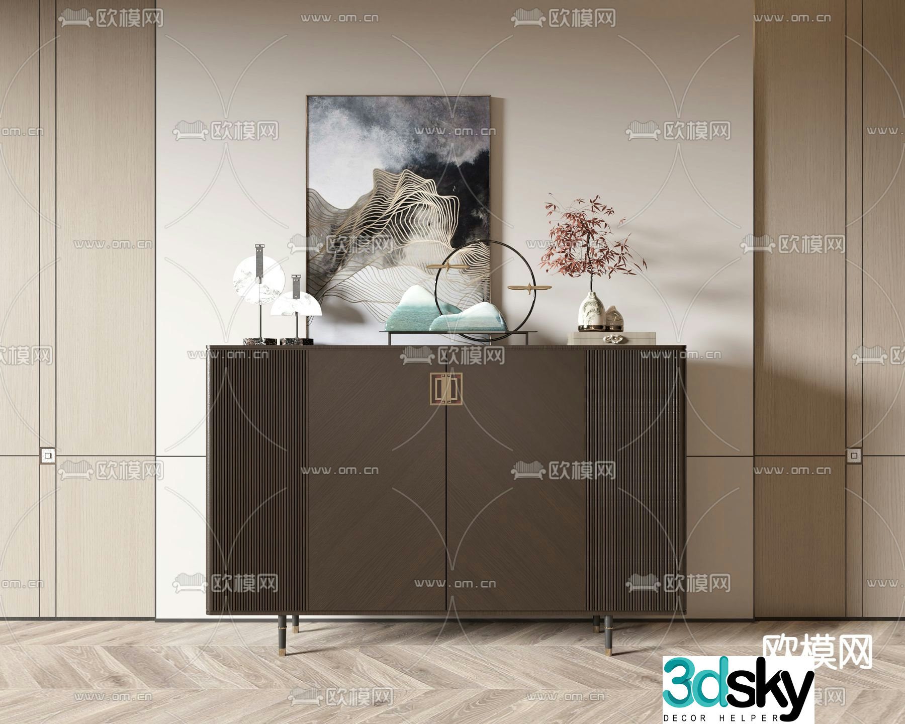 New Chinese style end view cabinet porch cabinet side cabinet 3D model