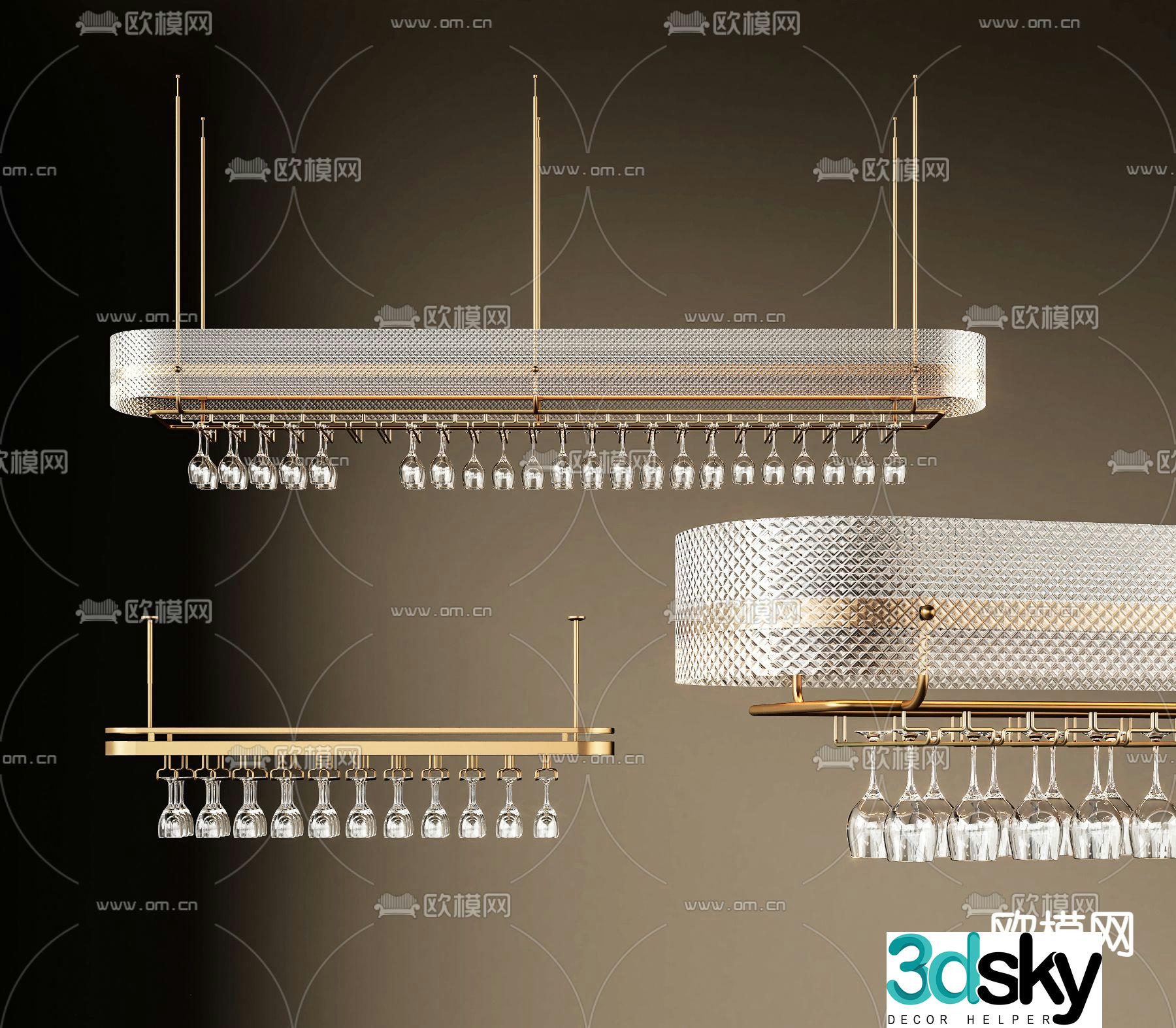 Light luxury wine rack wine glass hanger suspended wine rack 3D model