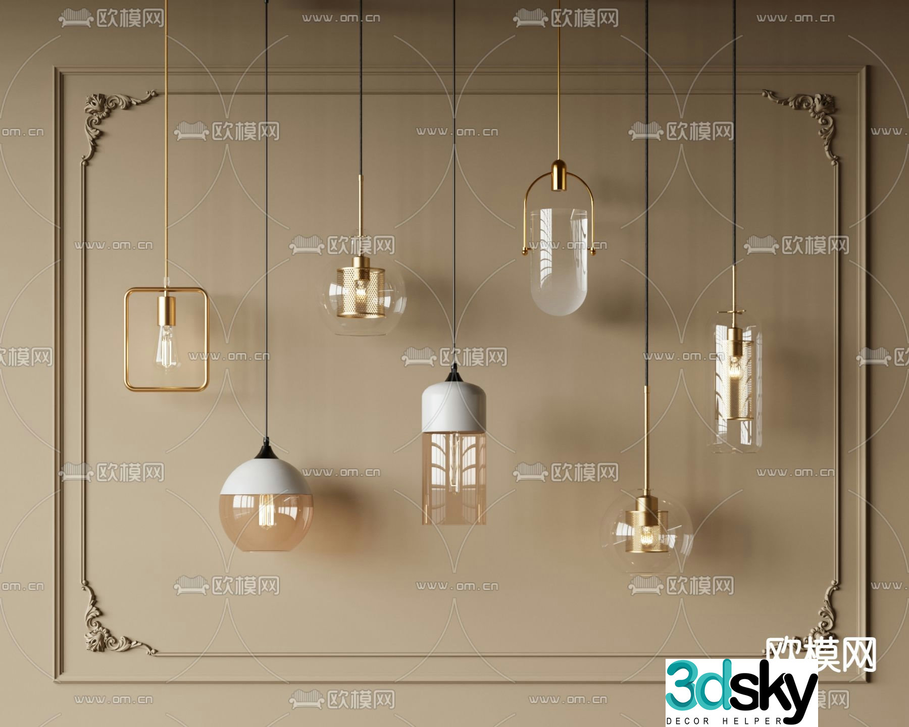 Glass chandelier bedside chandelier 3d model