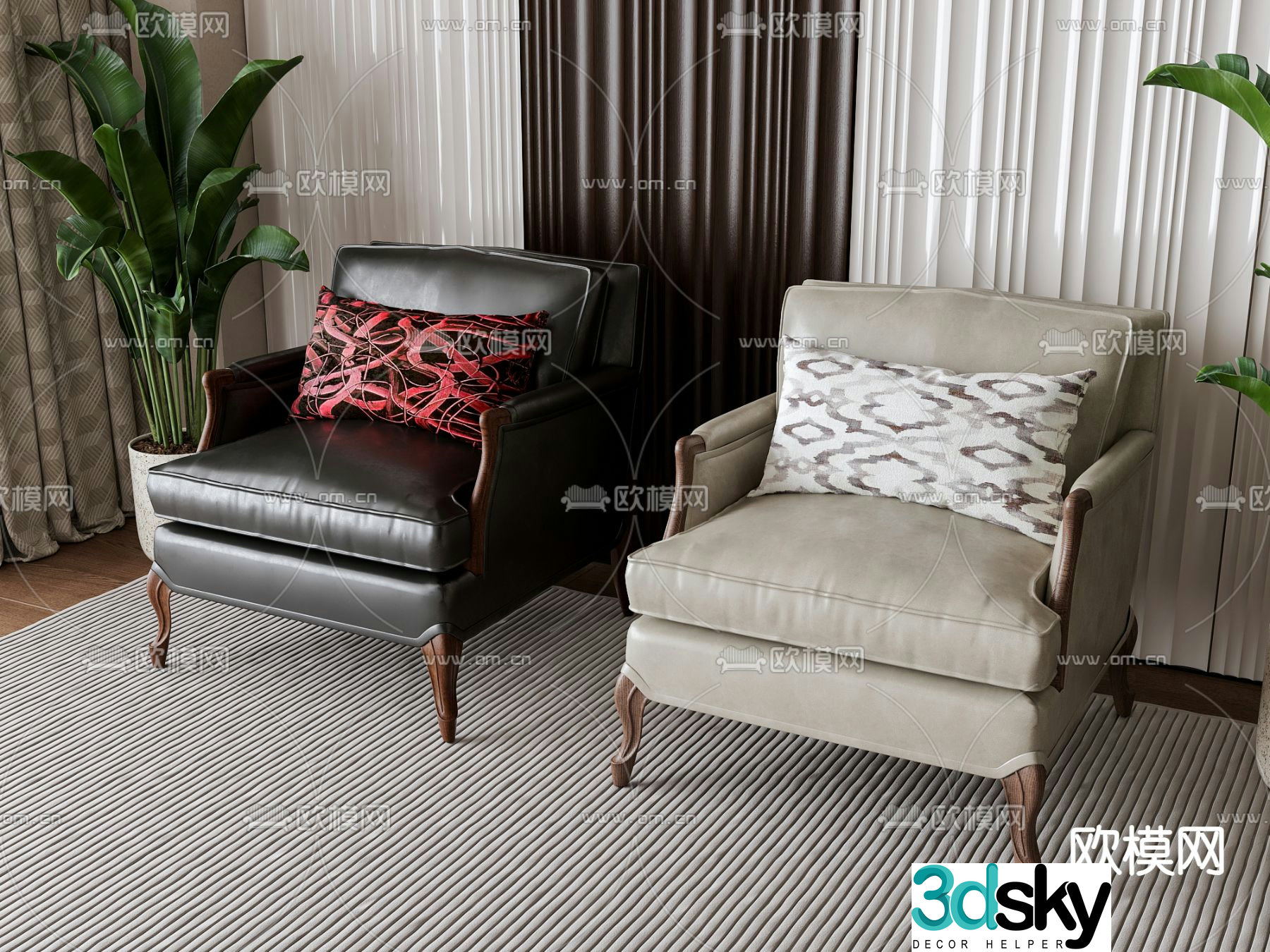 American single sofa 3d model