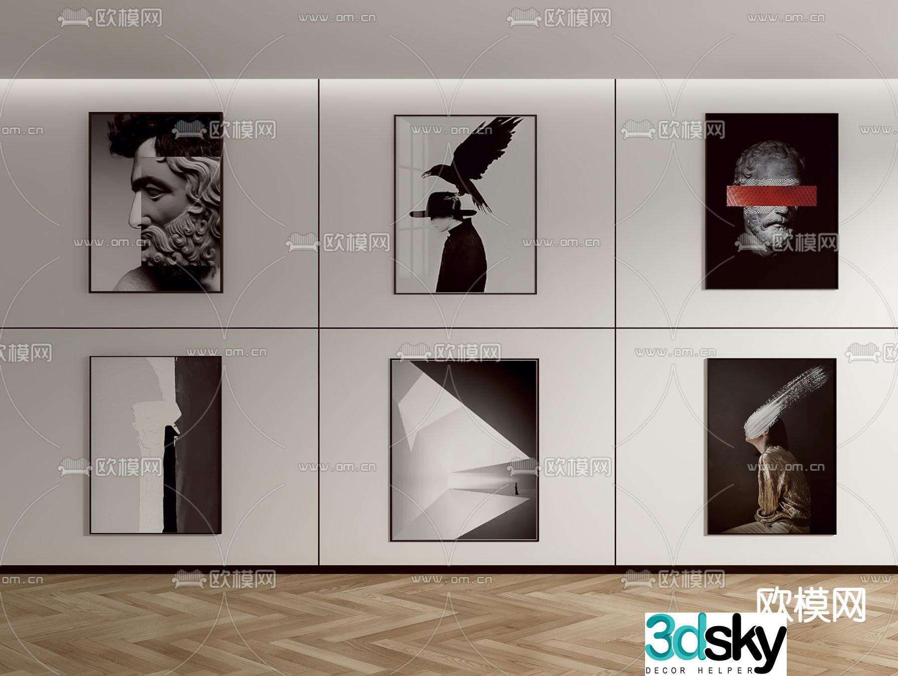 Black and white painting Decorative painting Art painting 3d model