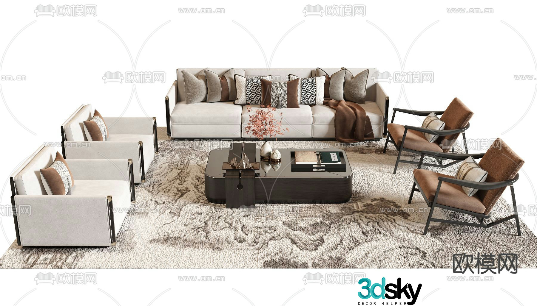 New Chinese style modular sofa 3d model
