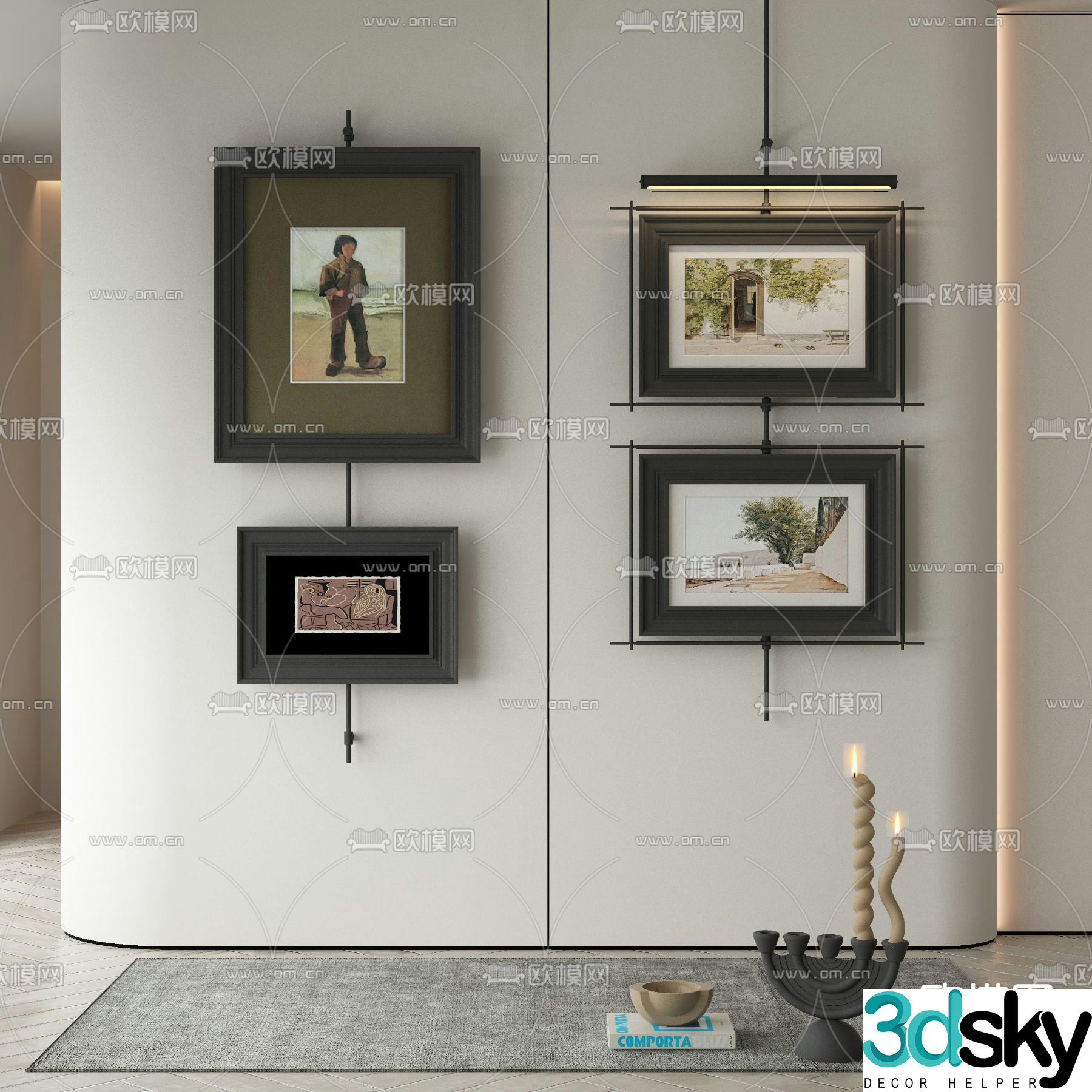 Middle-aged oil painting landscape painting decorative painting 3d model
