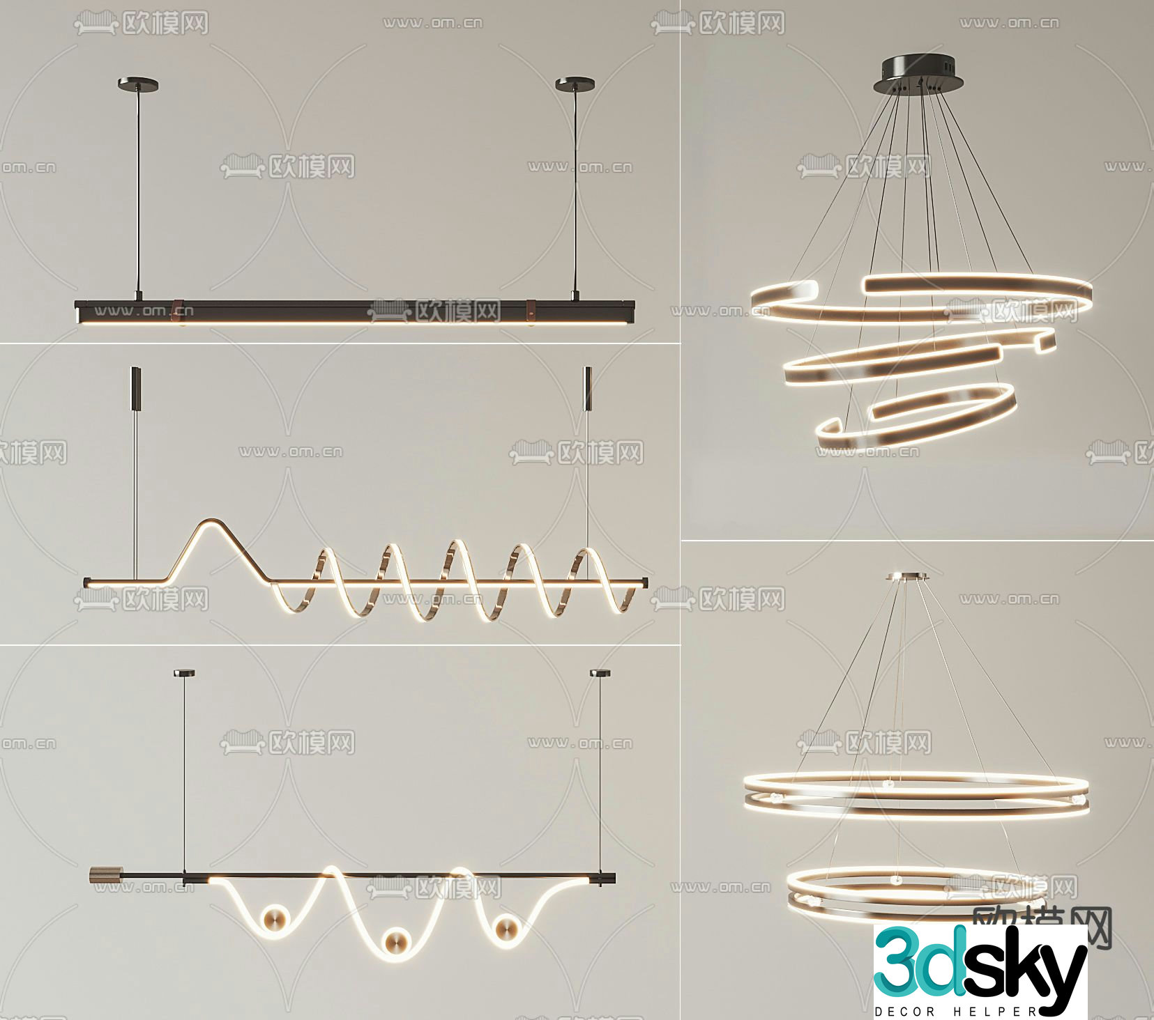 Light luxury chandelier straight chandelier curved chandelier 3D model