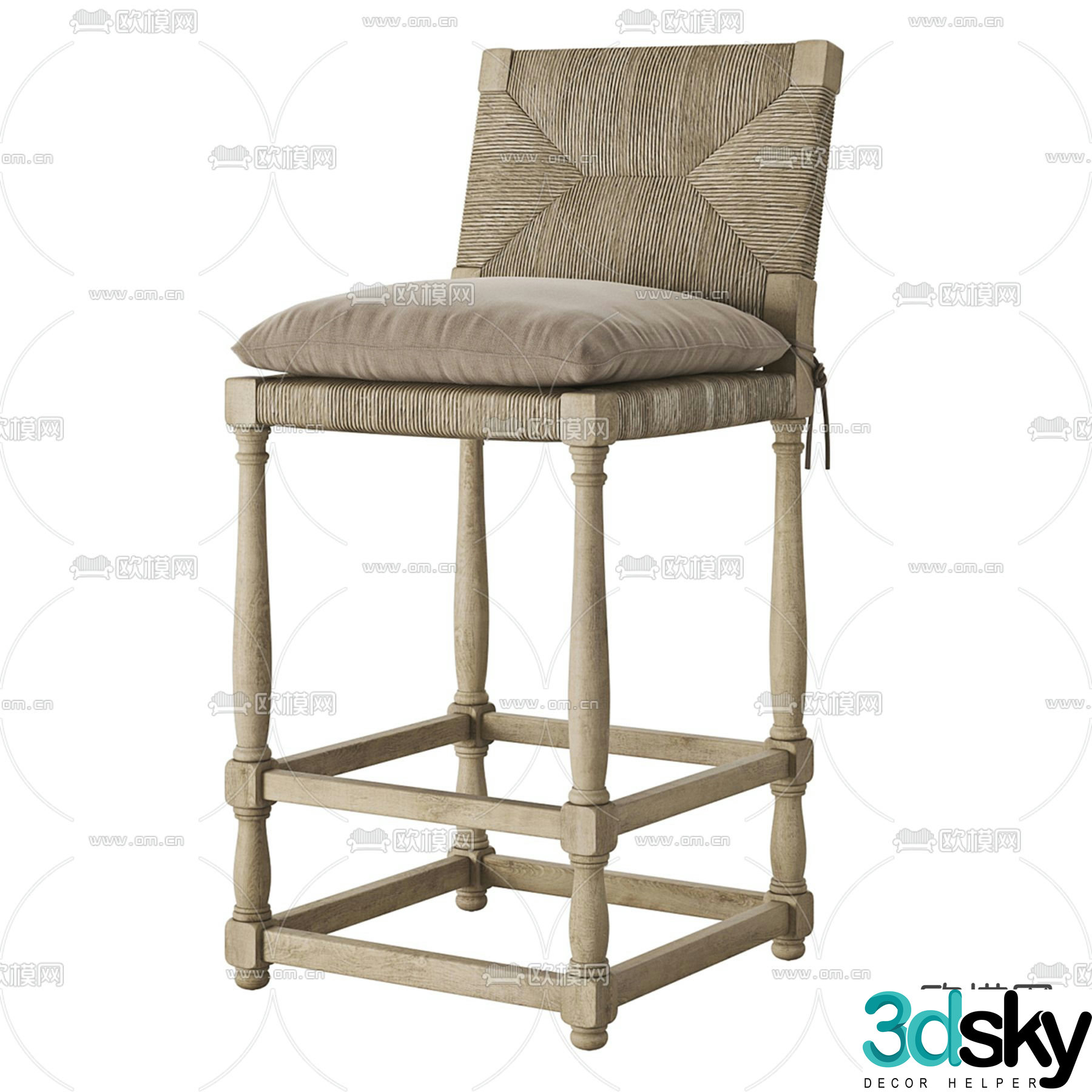 Medieval style bar chair bar stool high stool 3D model