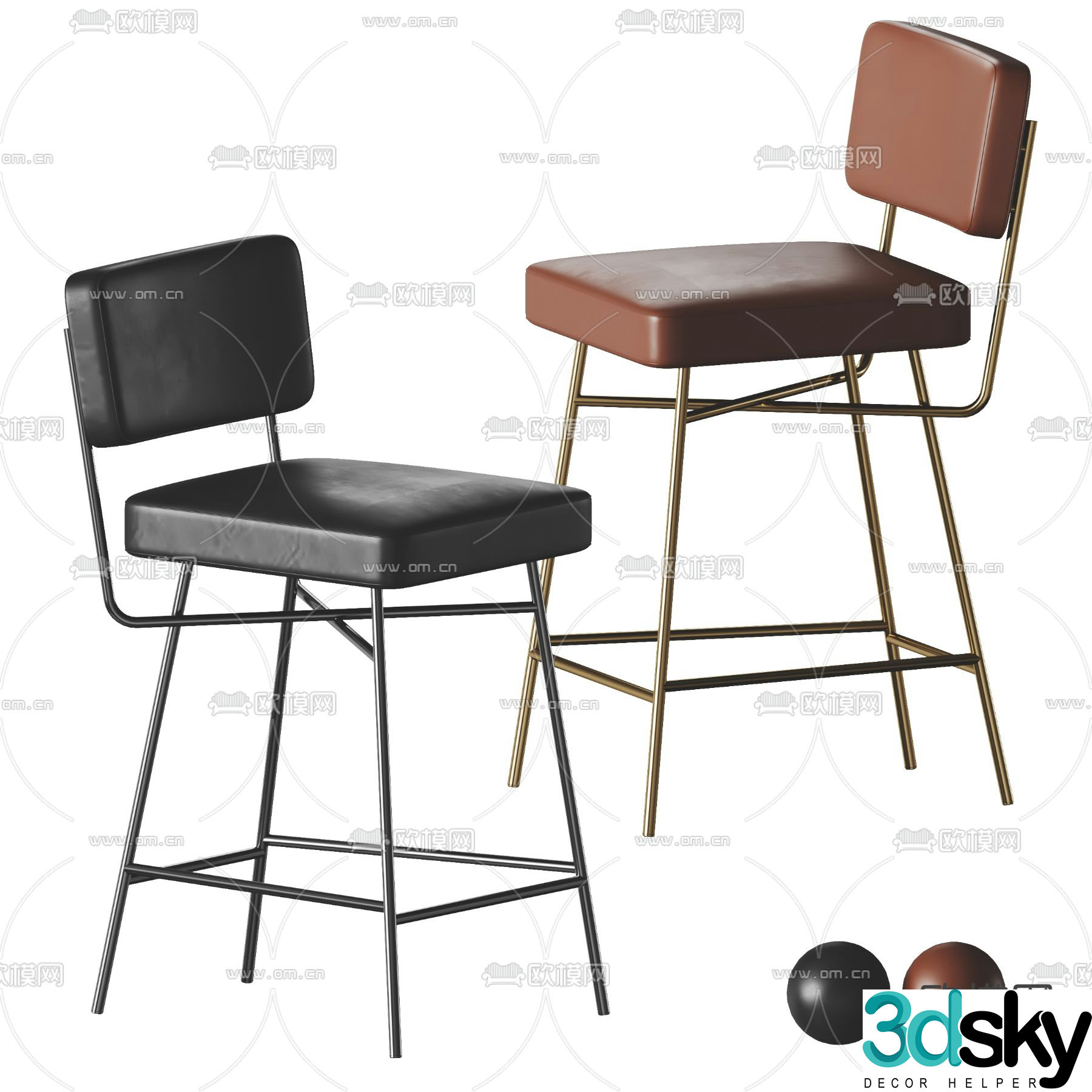 Leather bar stool bar stool high stool 3d model