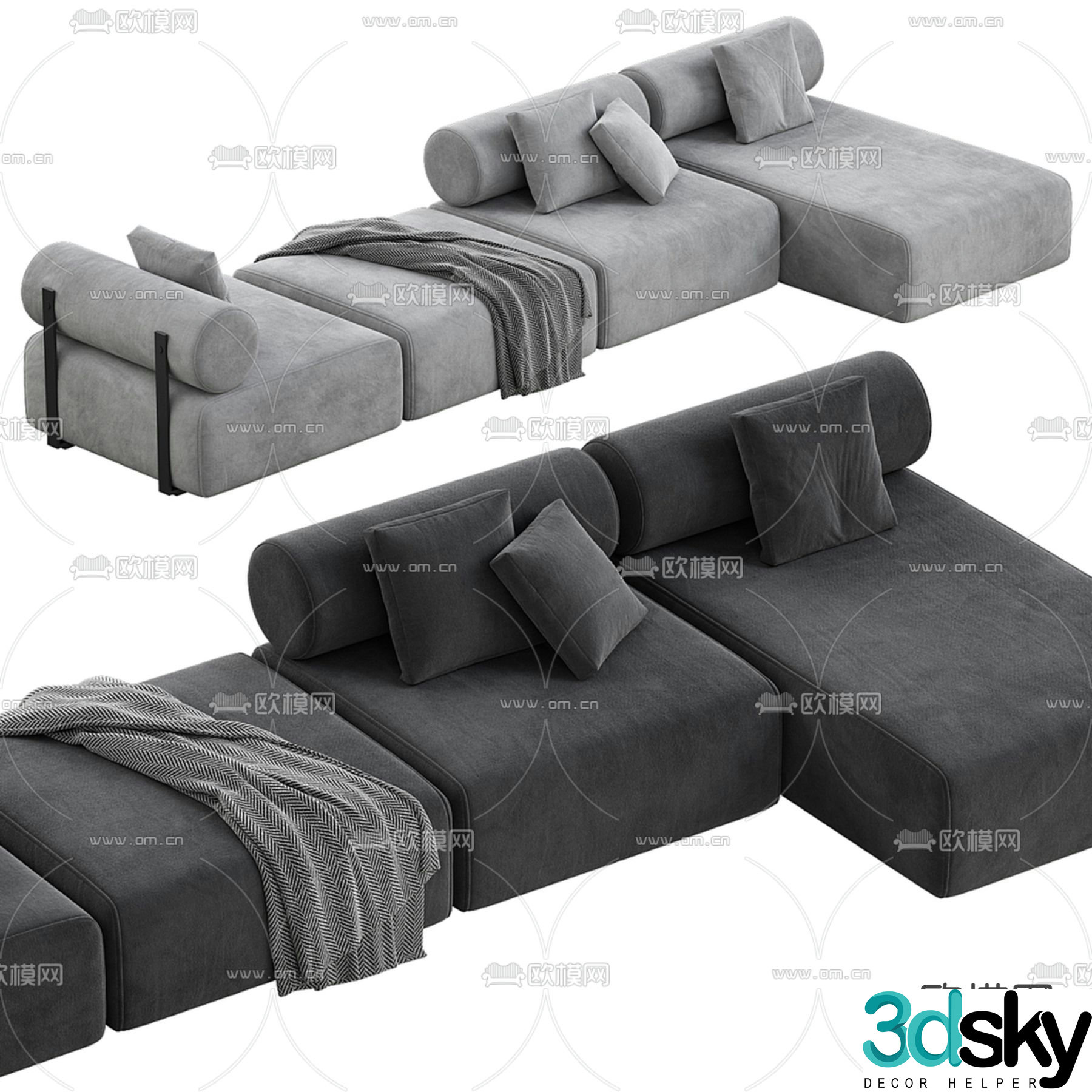 multi-person sofa corner sofa 3d model