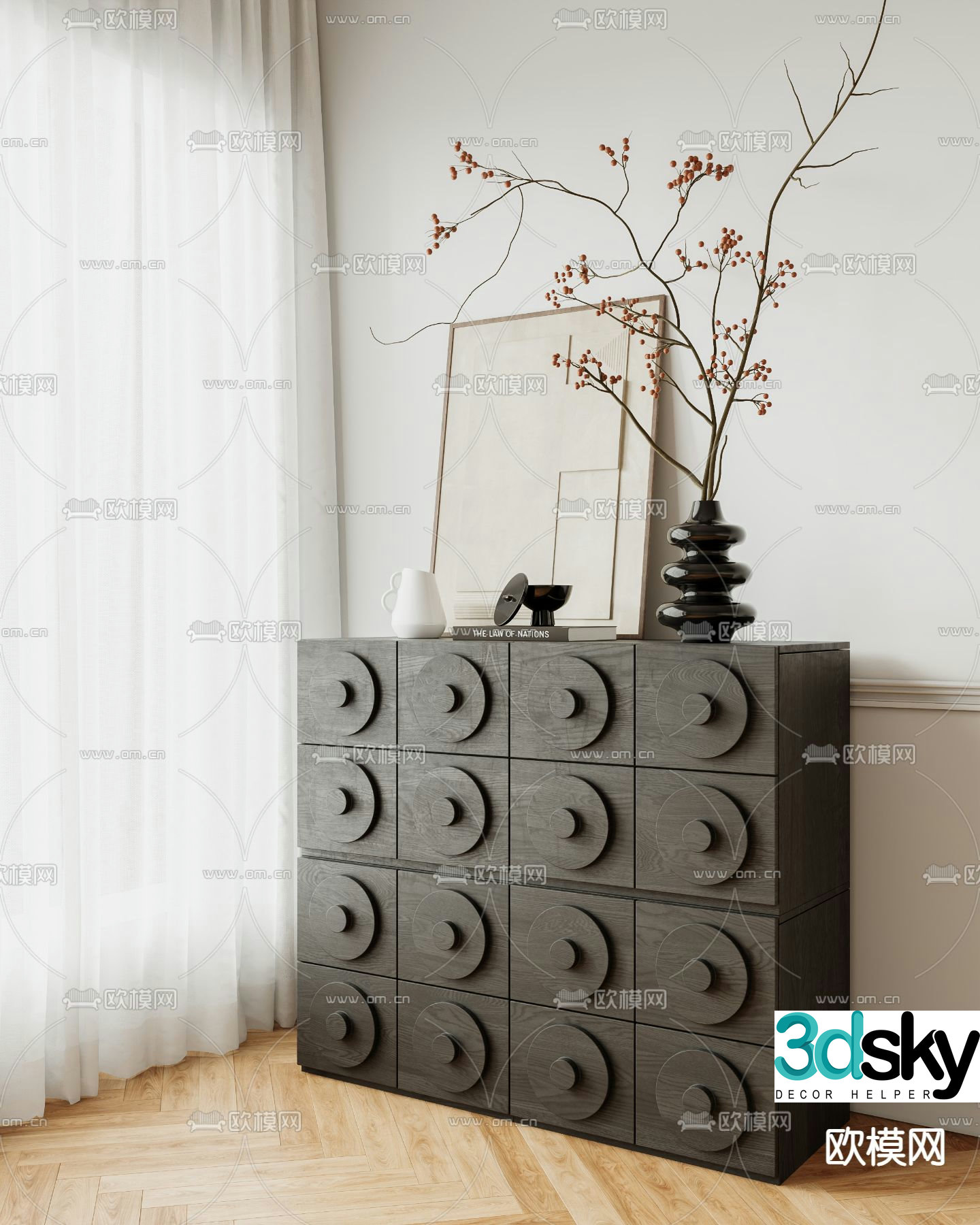 Medieval style side cabinet 3D model