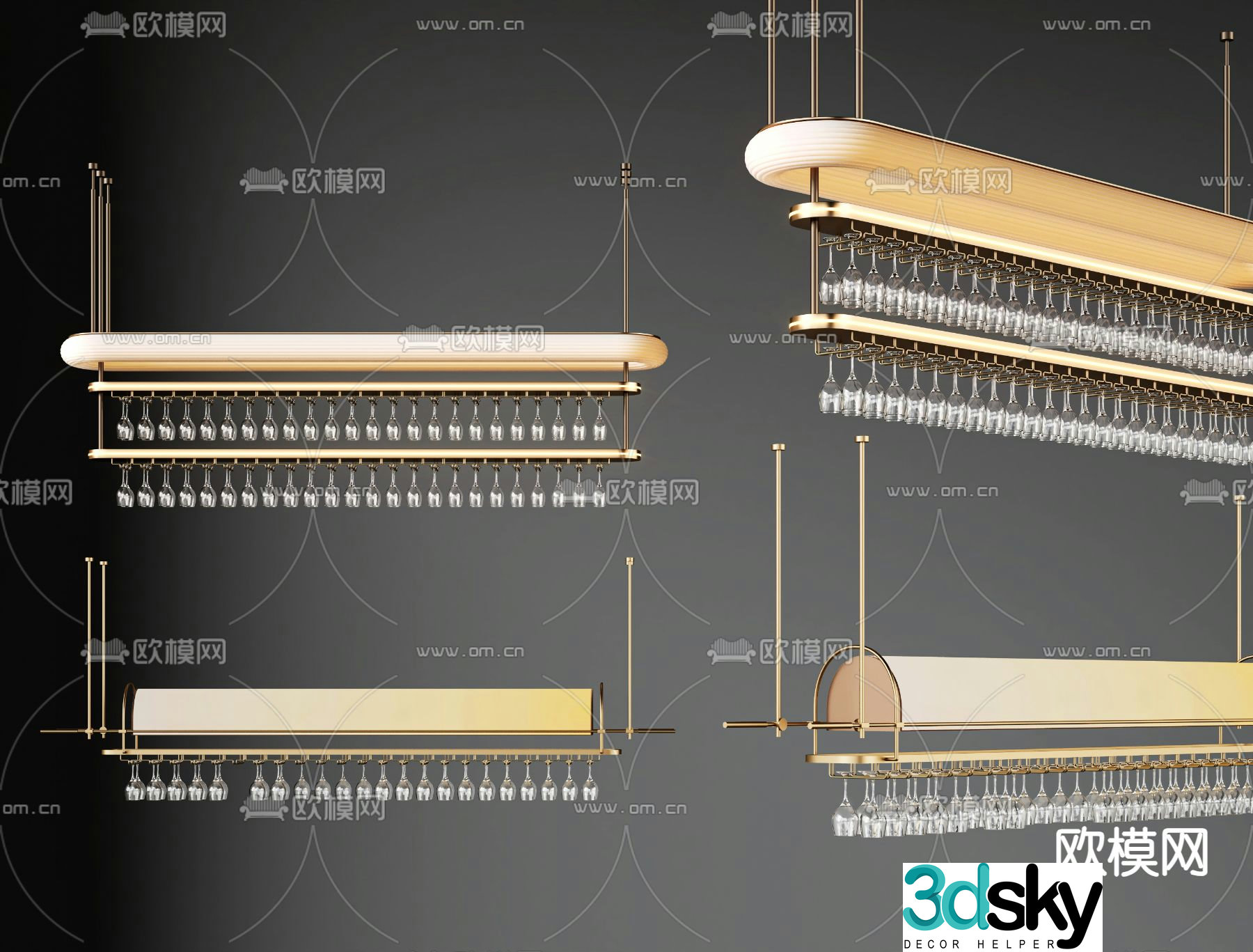 Light luxury wine rack wine glass hanger suspended wine rack 3D model