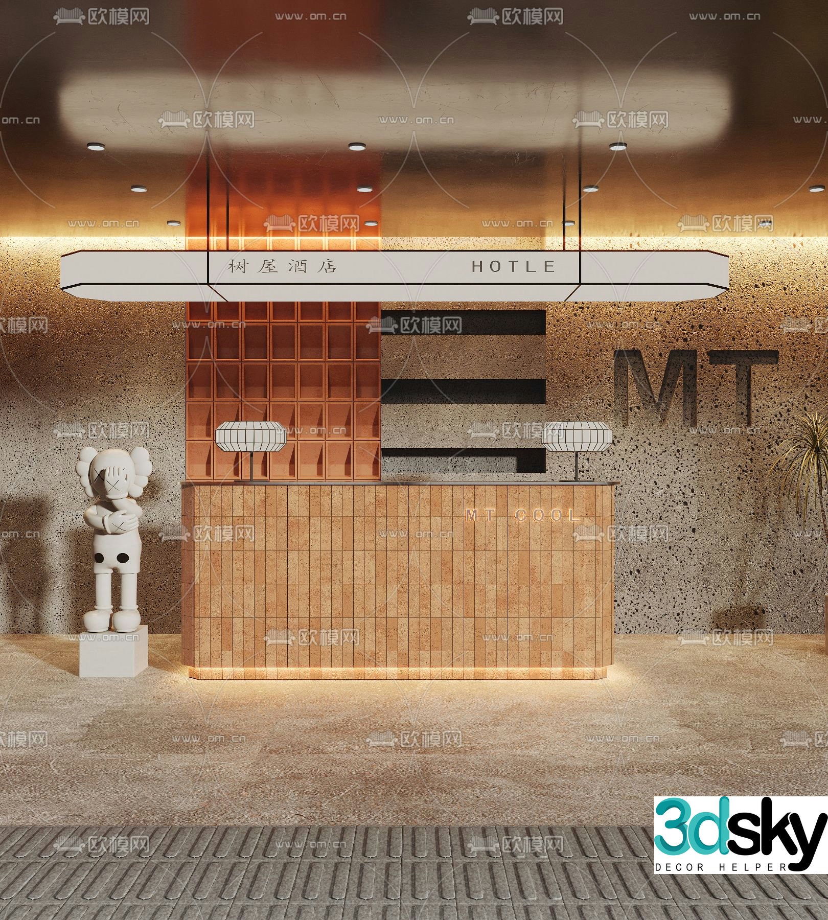 Hotel front desk reception desk cashier 3d model