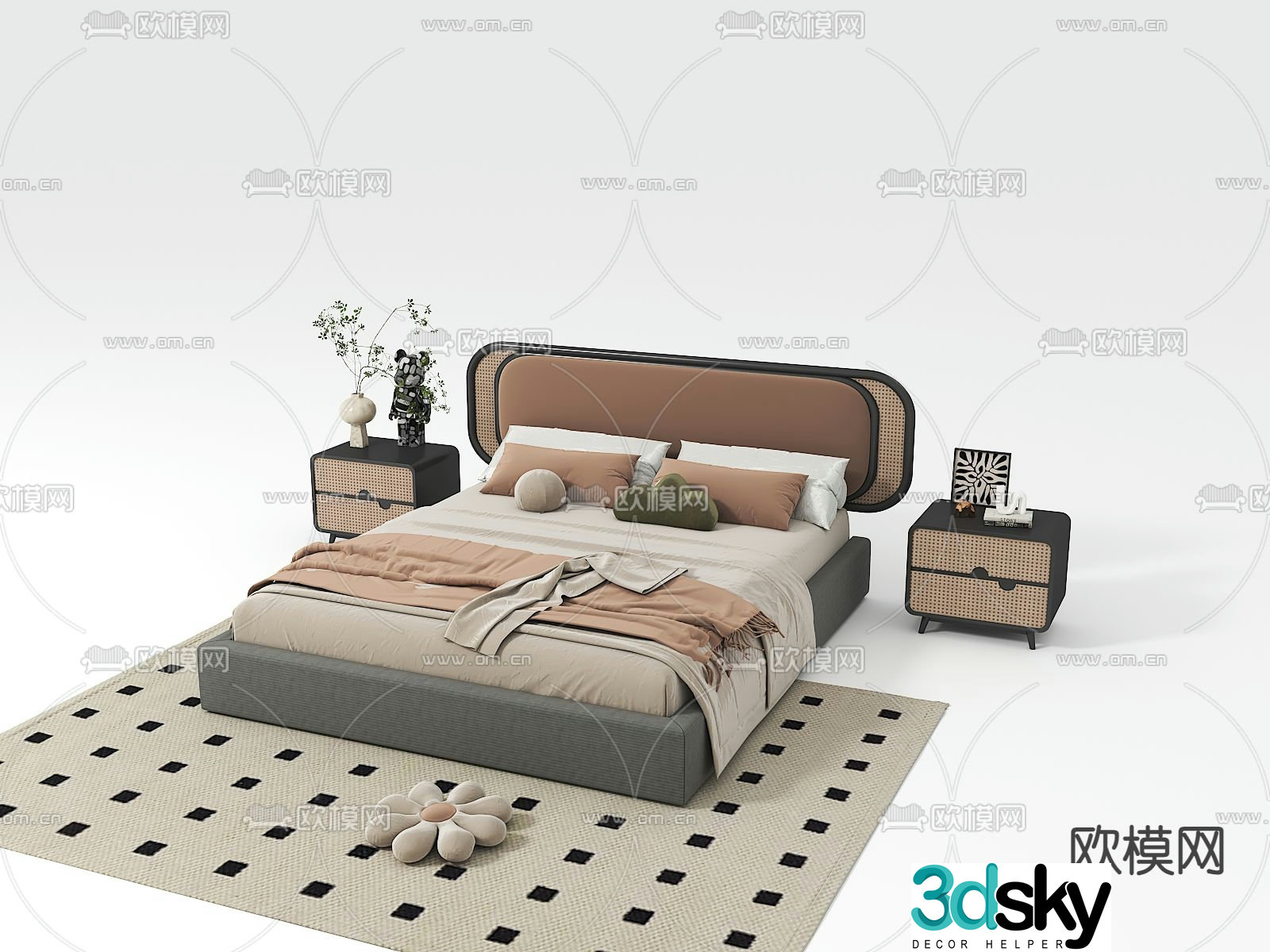 Wabi-sabi double bed 3d model