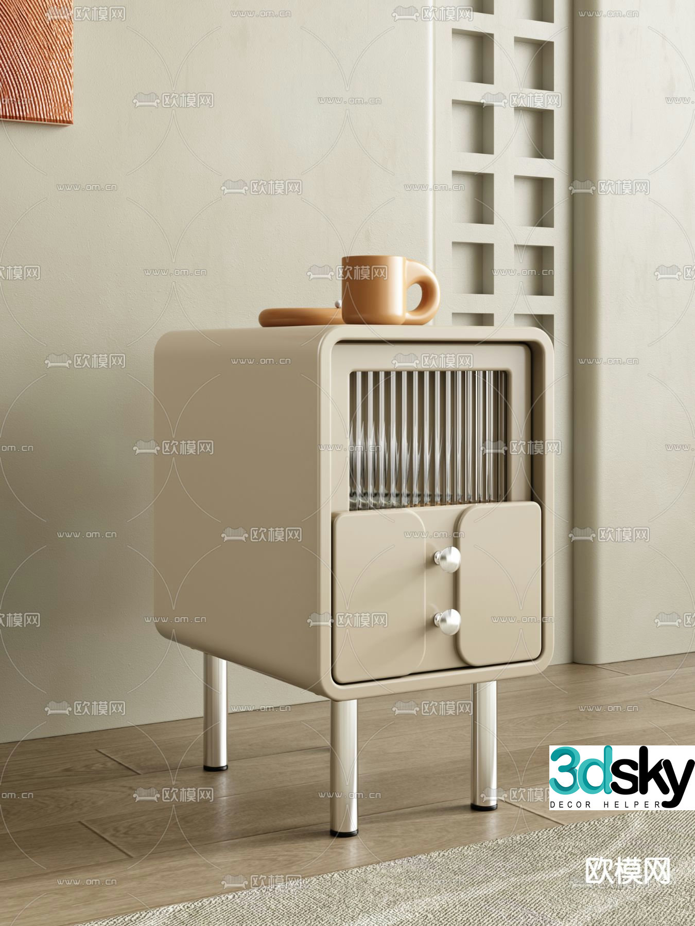 Cream style bedside table 3d model