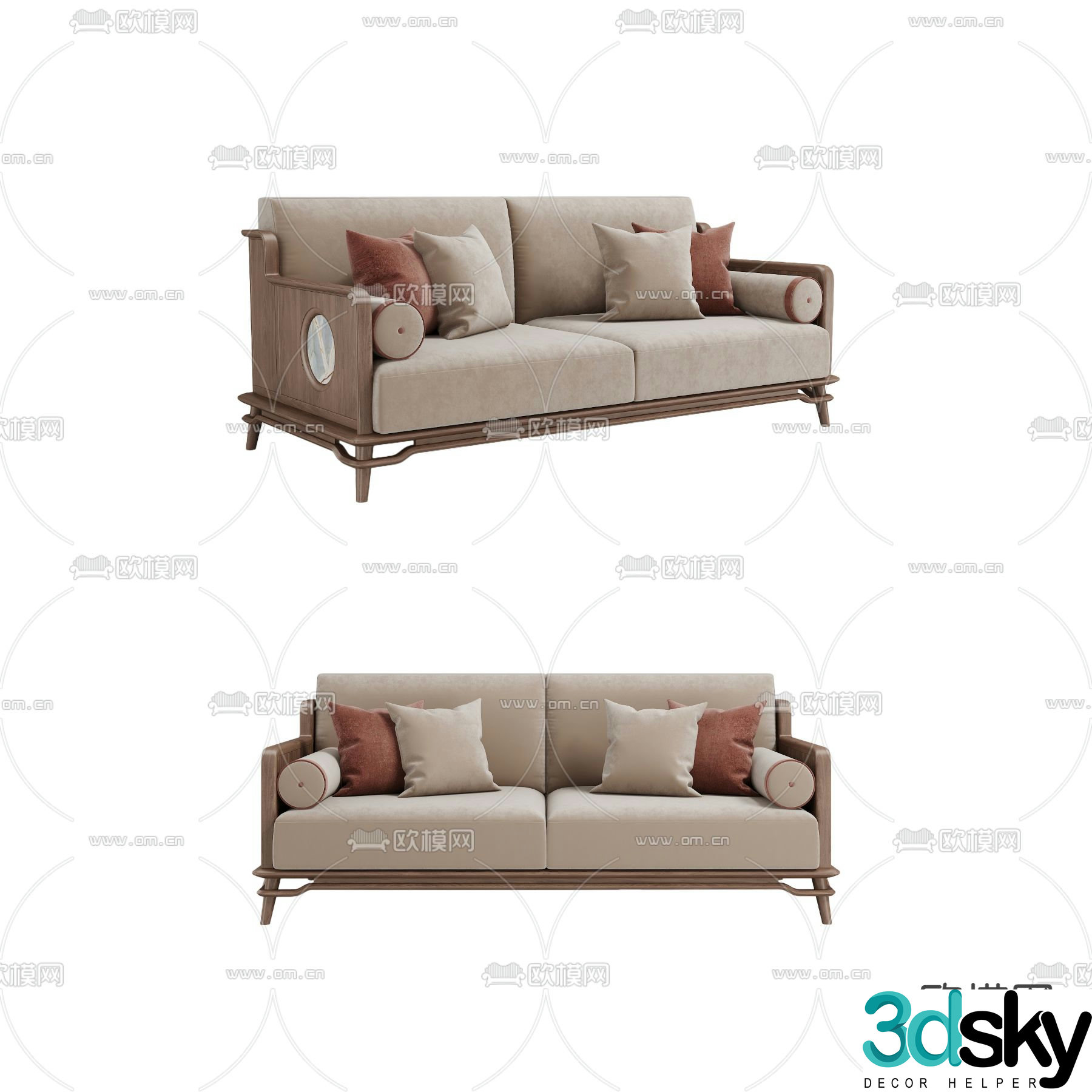 New Chinese style sofa double sofa 3d model