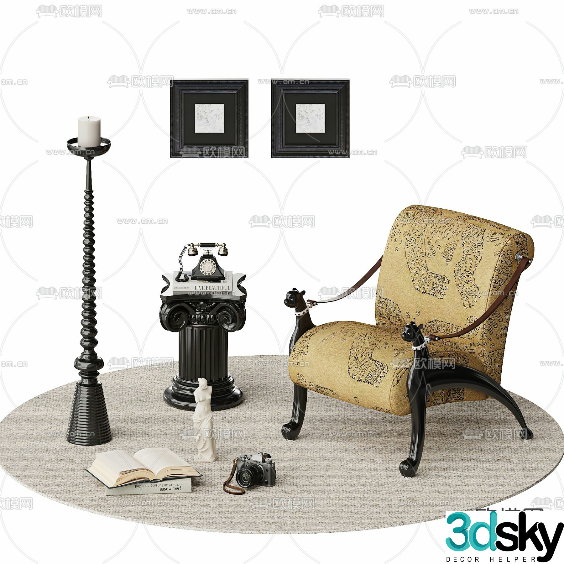 Medieval style chair leisure chair 3d model
