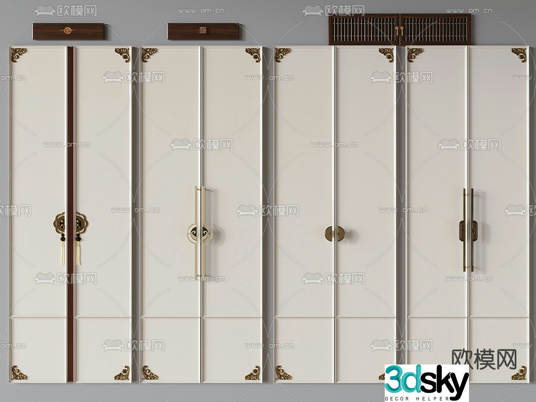 New Chinese style wardrobe door cabinet door panel 3d model