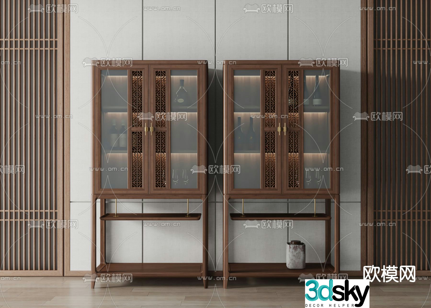 New Chinese style wine cabinet high cabinet 3D model