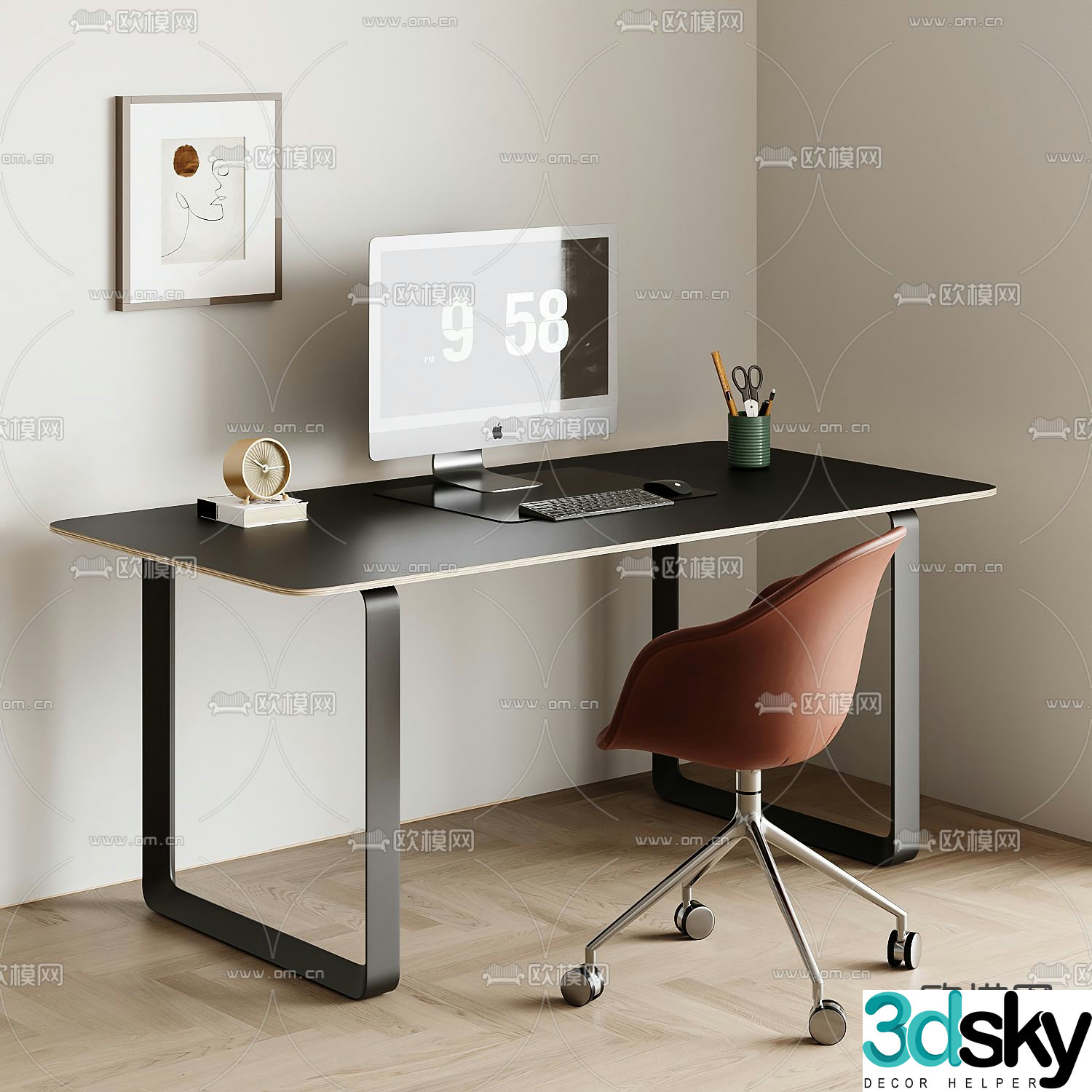 Modern desk writing desk computer desk 3d model
