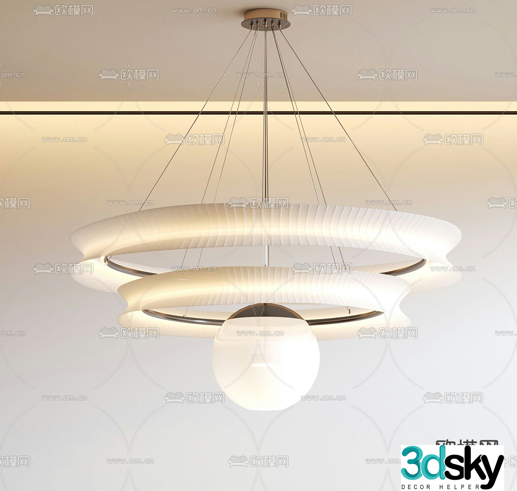 Cream style chandelier ring chandelier 3d model