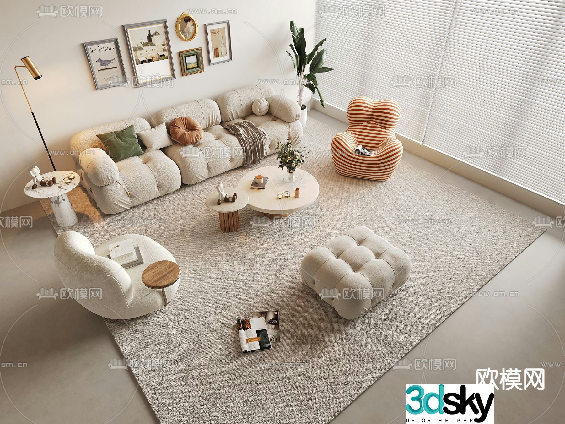 Cream style modular sofa 3D model