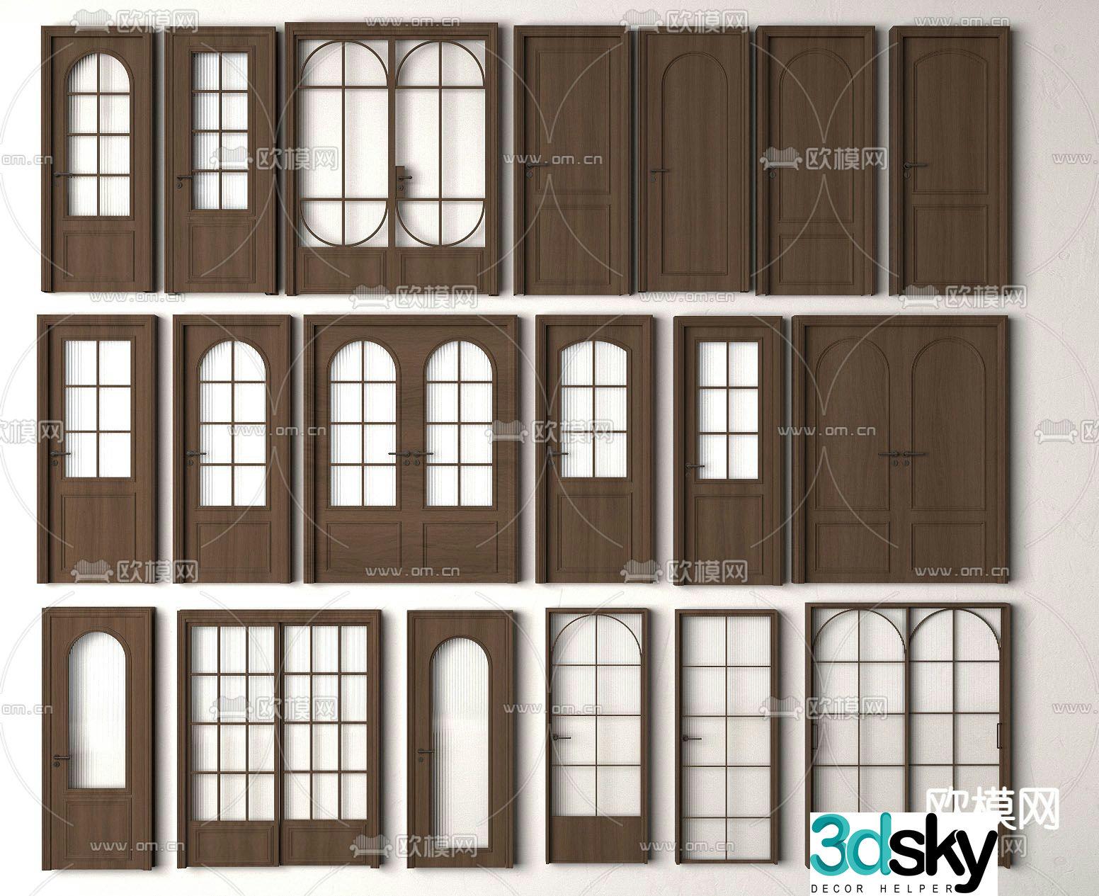 Medieval style double door entry door single door sliding door 3d model