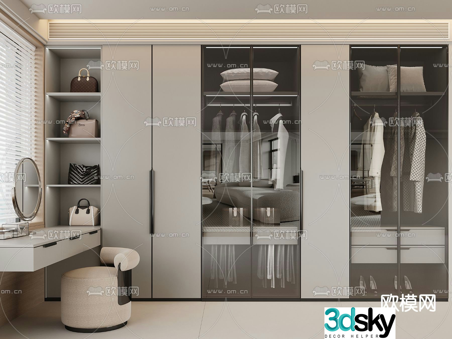 Modern wardrobe dresser integrated cabinet 3d model