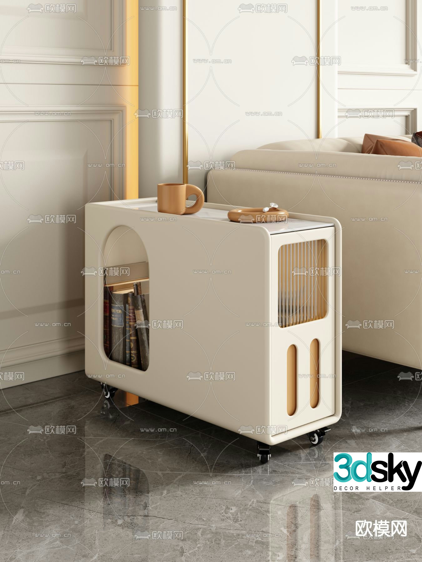 Cream style bedside table 3d model
