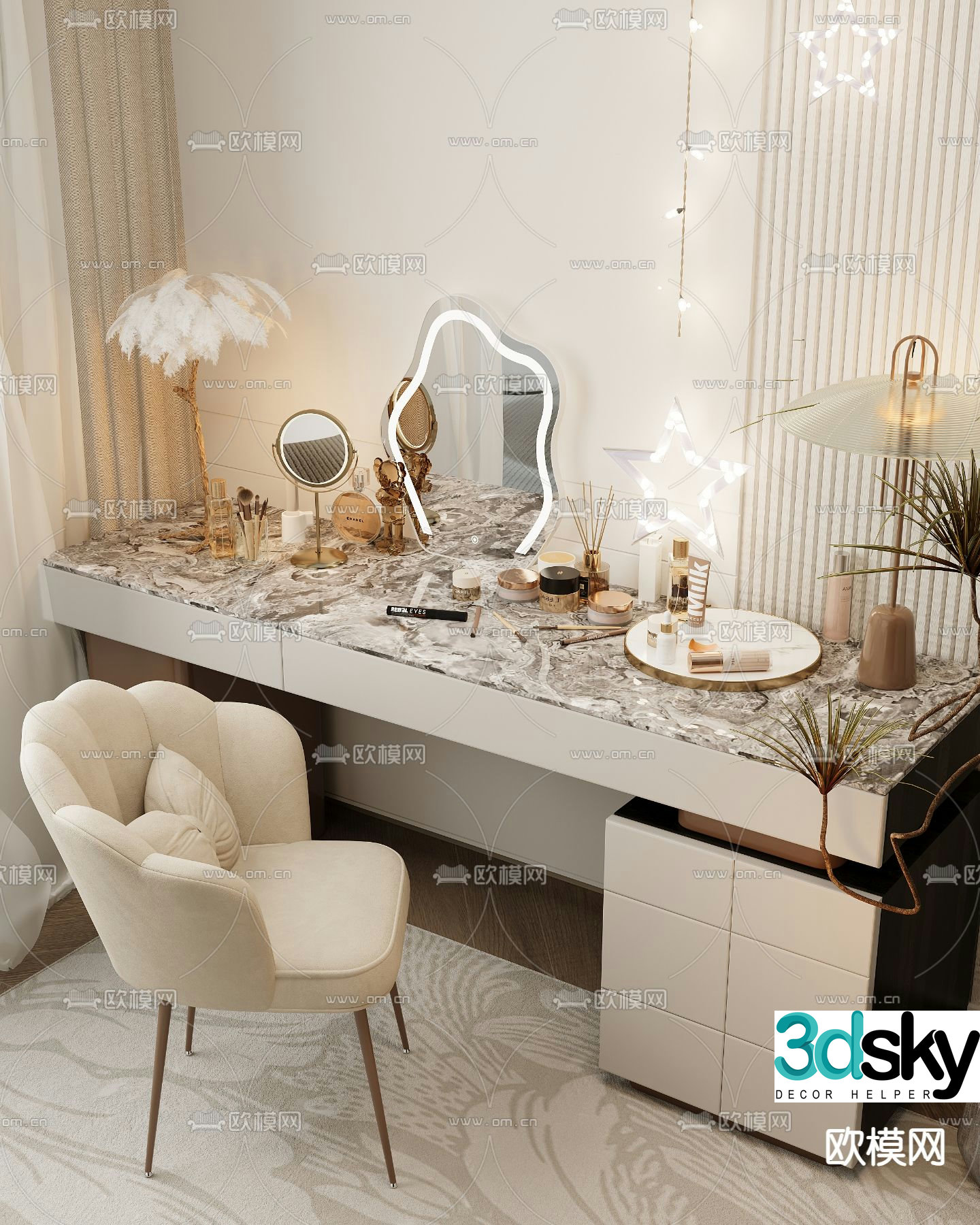 Light luxury dressing table makeup table 3d model