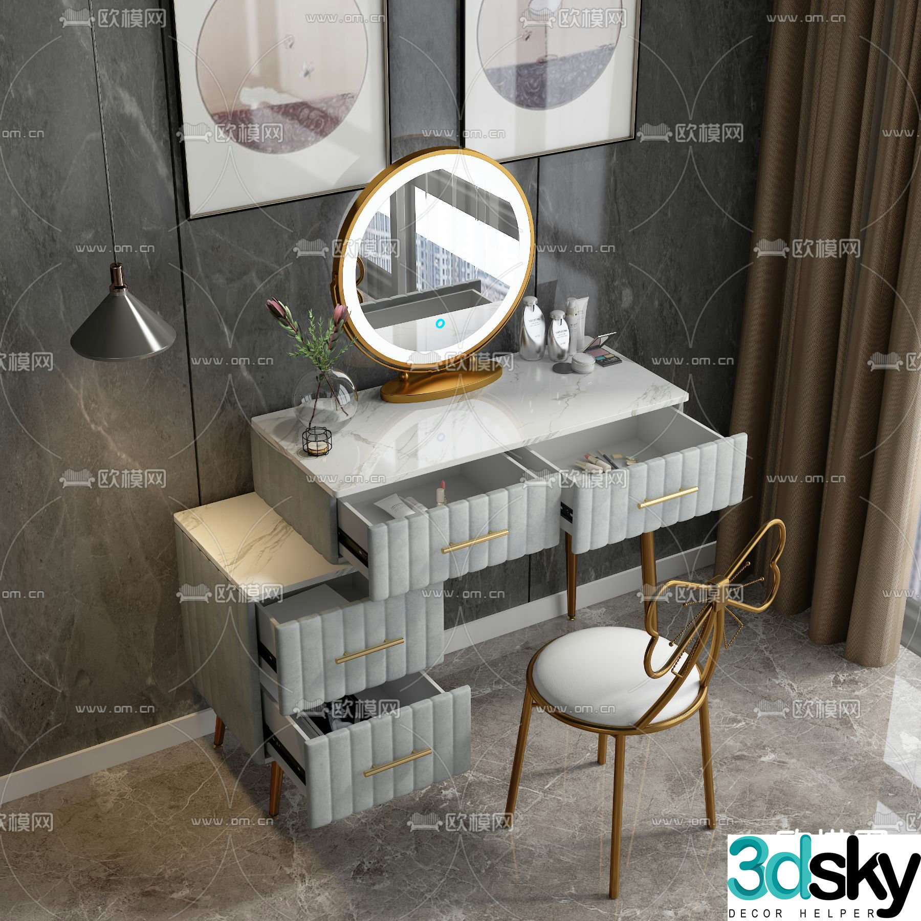 Light luxury dressing table 3D model