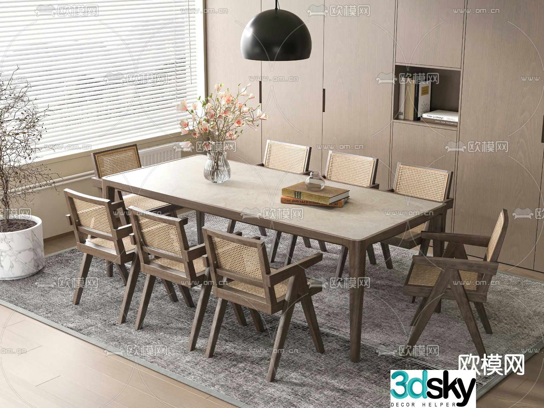 Wabi-sabi dining table and chairs 3d model
