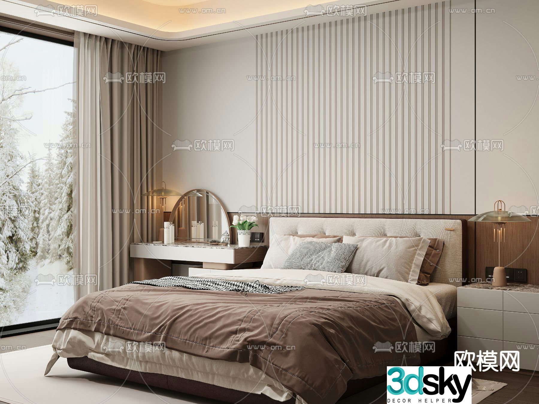 Light luxury double bed 3D model