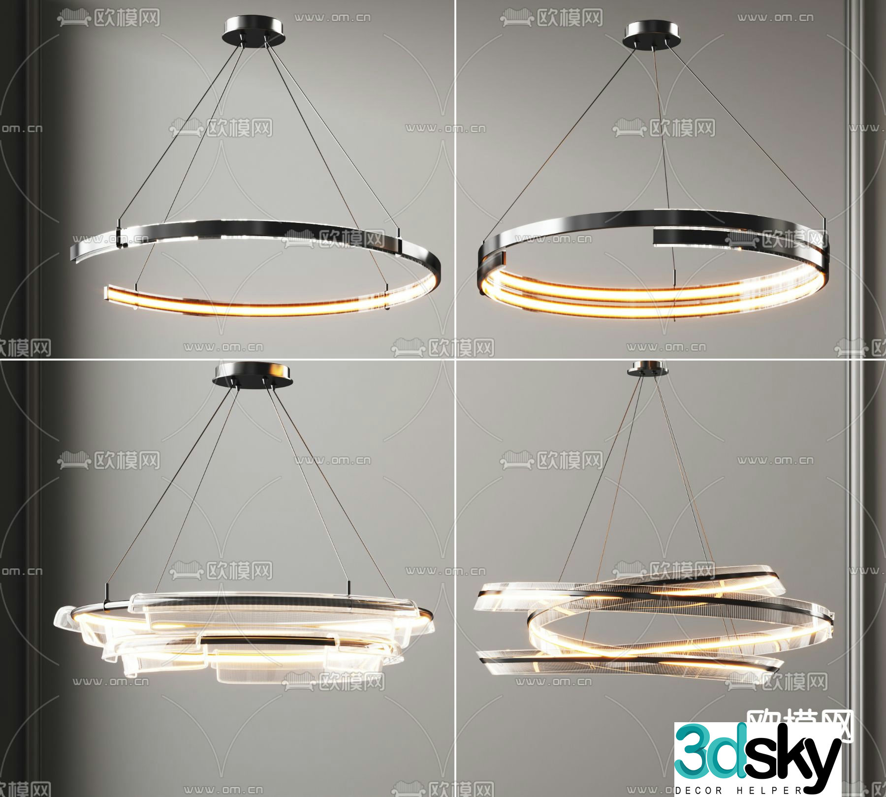 Light luxury chandelier ring chandelier 3d model