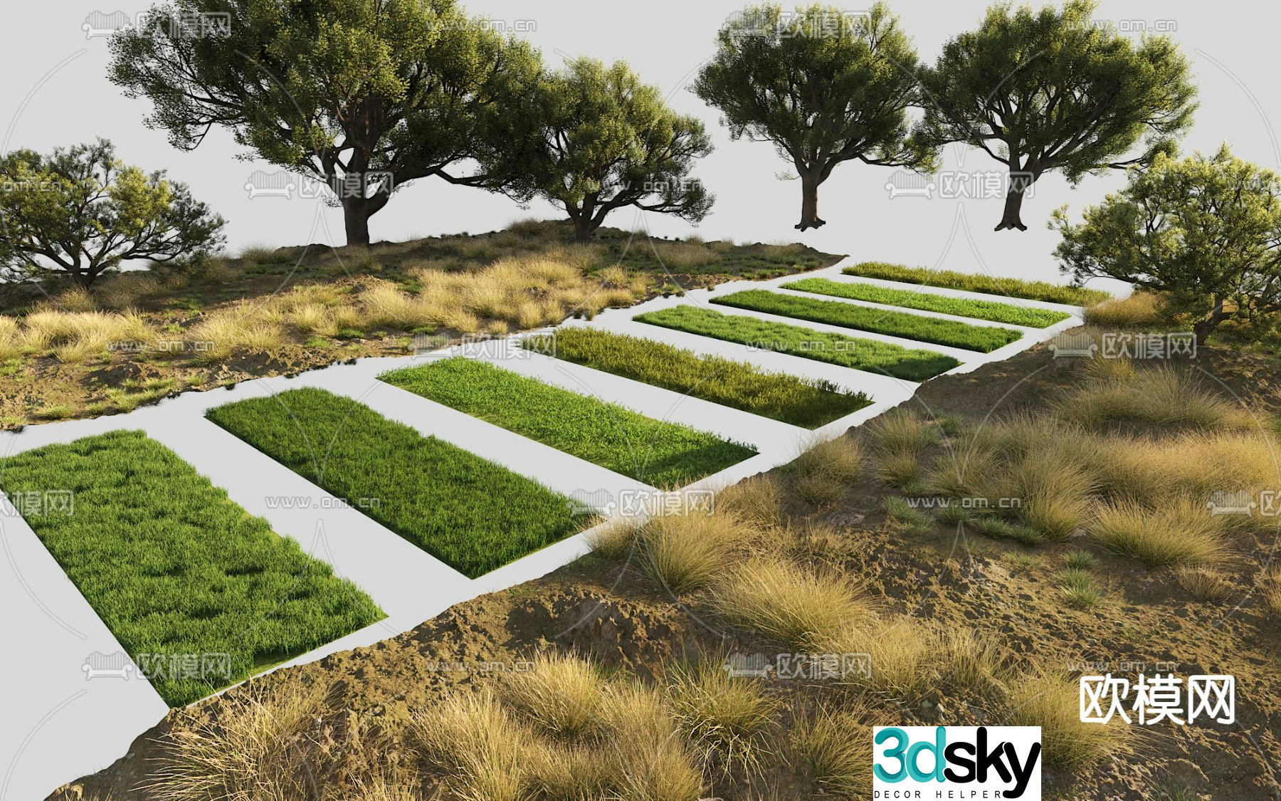 Grass lawn weeds garden road paving 3d model