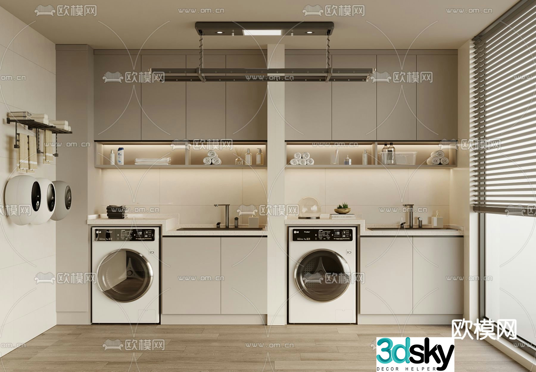 Cream style balcony cabinet washing machine cabinet 3d model