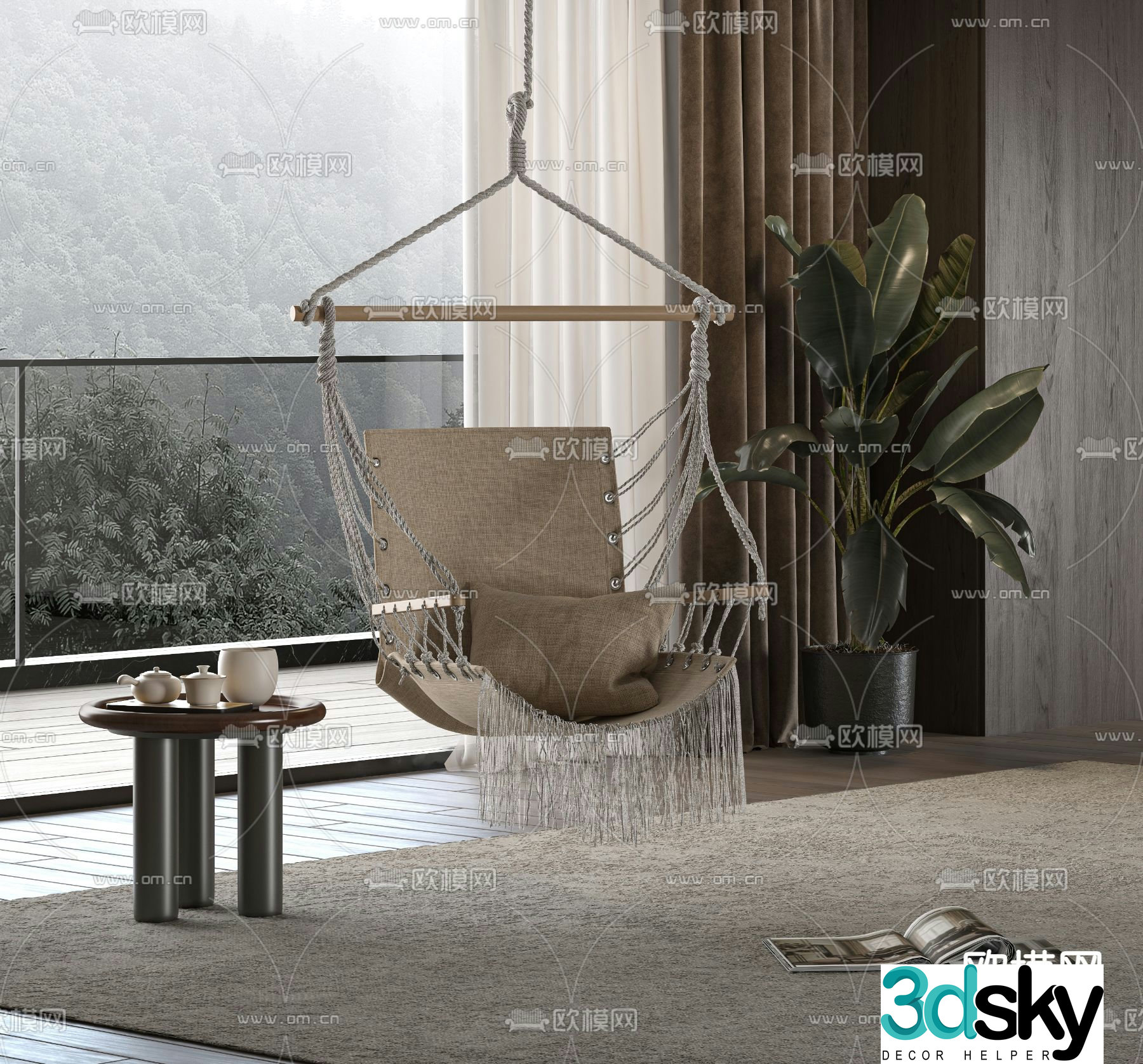 Wabi-sabi hanging chair swing chair 3d model