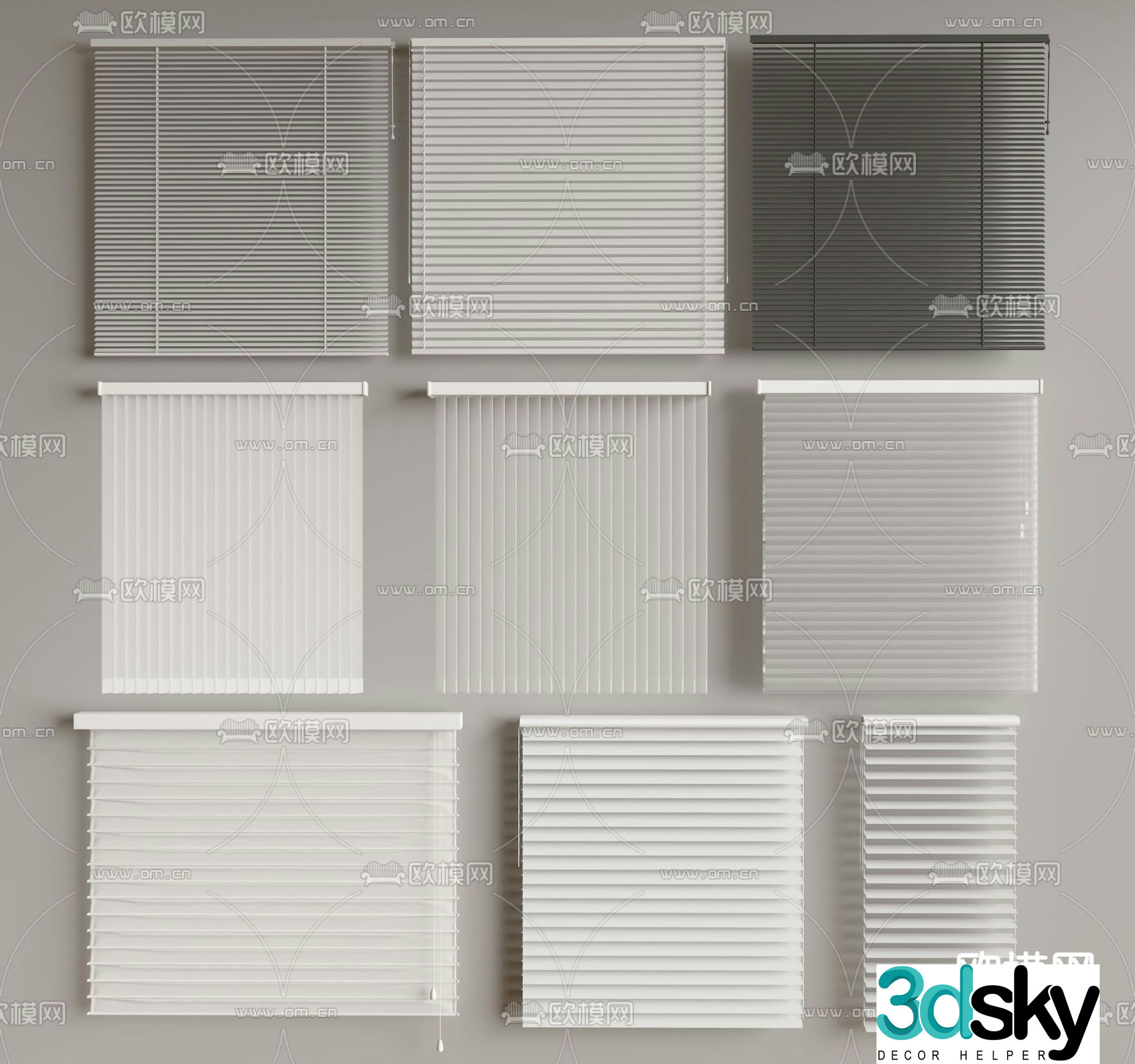 Modern curtains Venetian blinds Blackout blinds Folding curtains 3D model