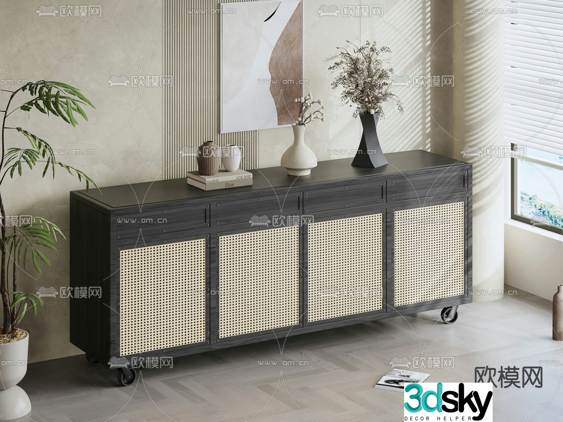 Middle-aged style end view cabinet porch cabinet side cabinet 3D model