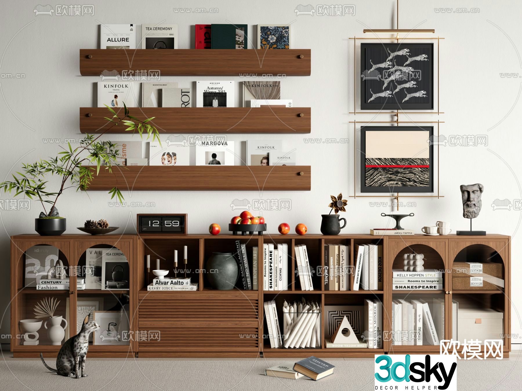 Medieval style bookcase display cabinet low cabinet 3d model