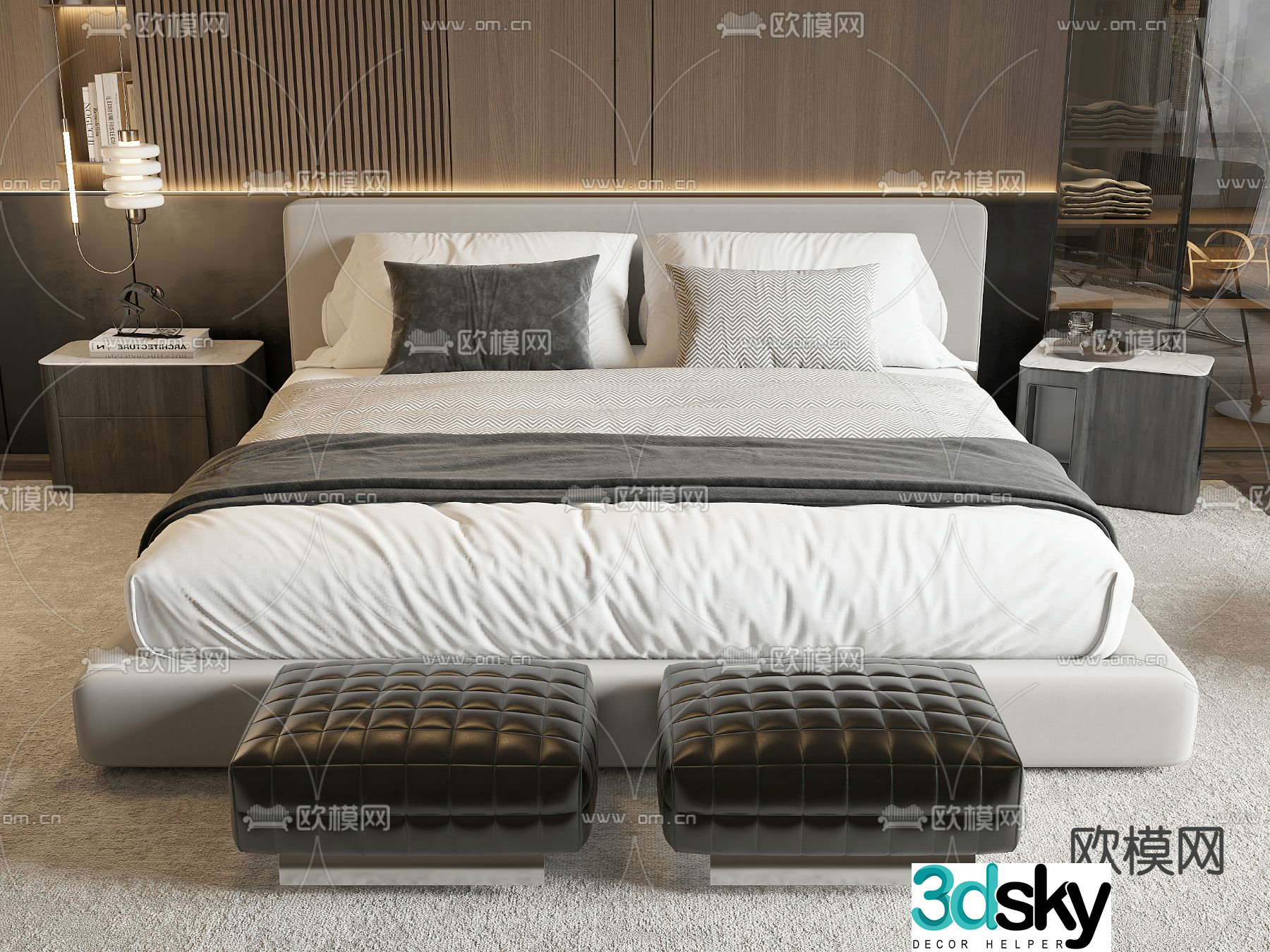 Modern double bed 3d model