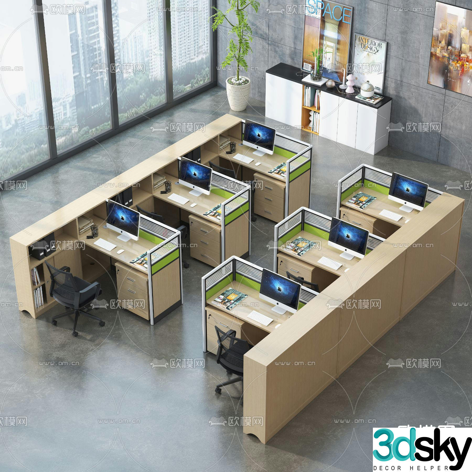 Card space desk work station post 3d model