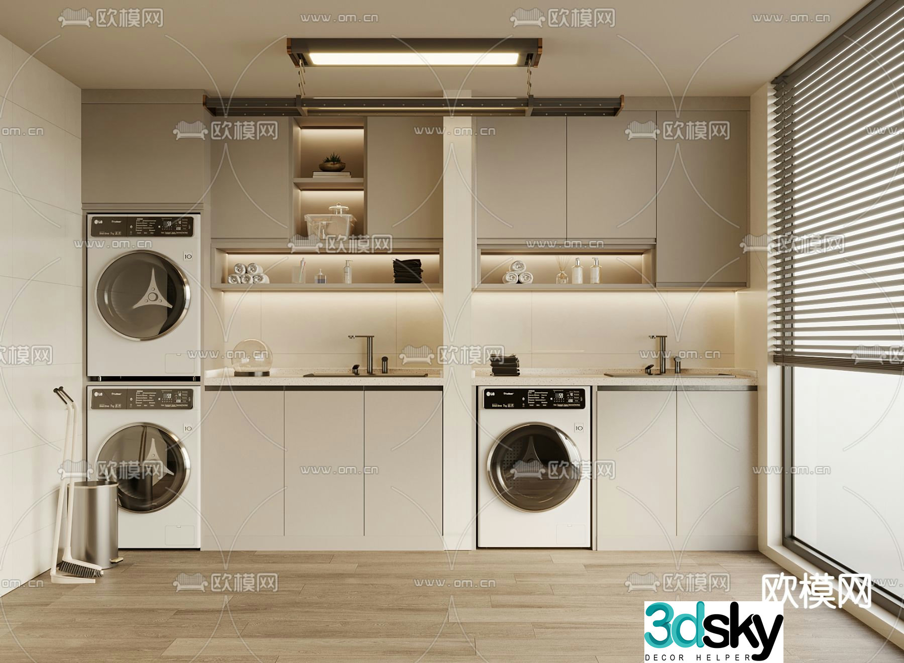 Cream style balcony cabinet washing machine cabinet 3d model