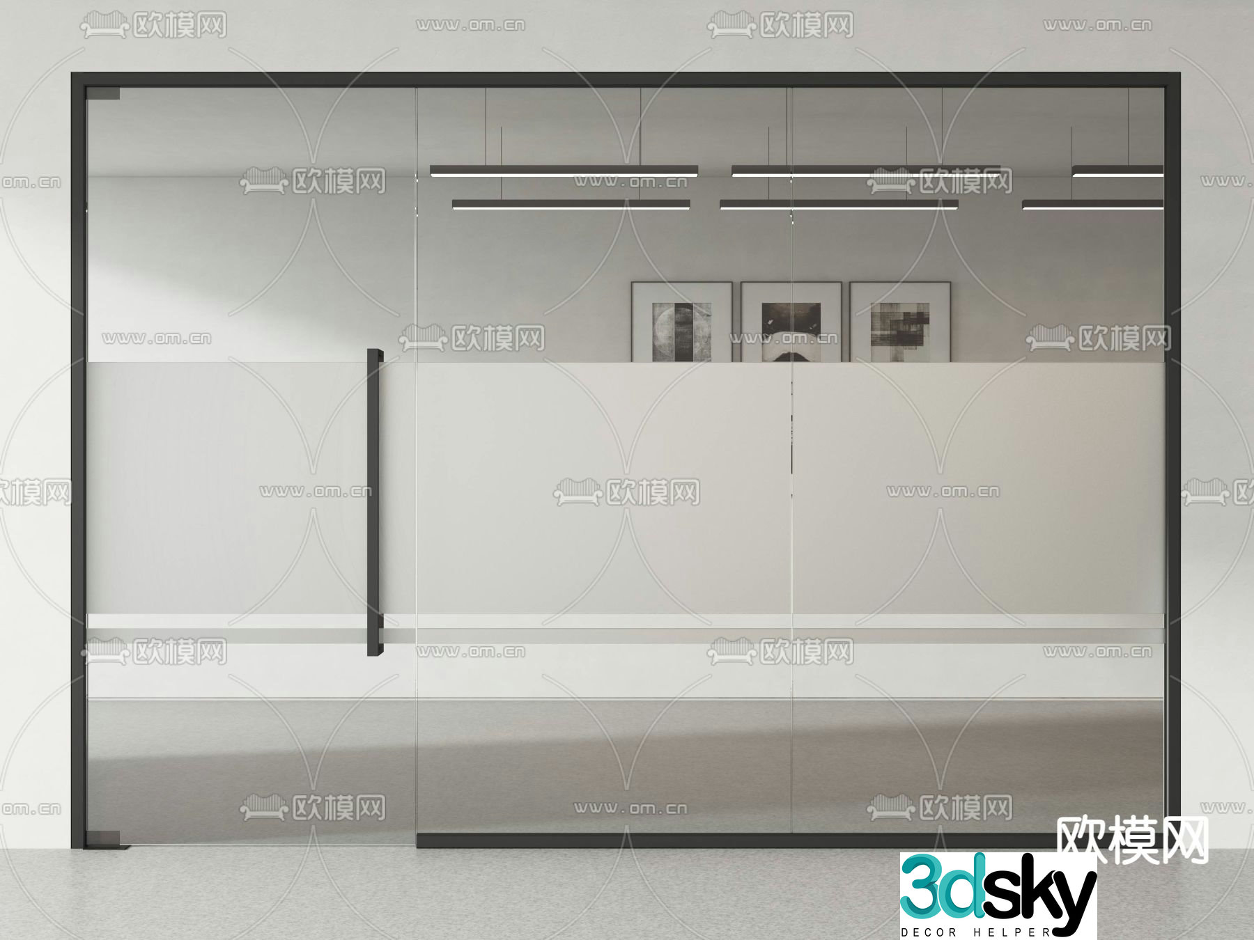 Office glass door glass partition wall high compartment 3d model