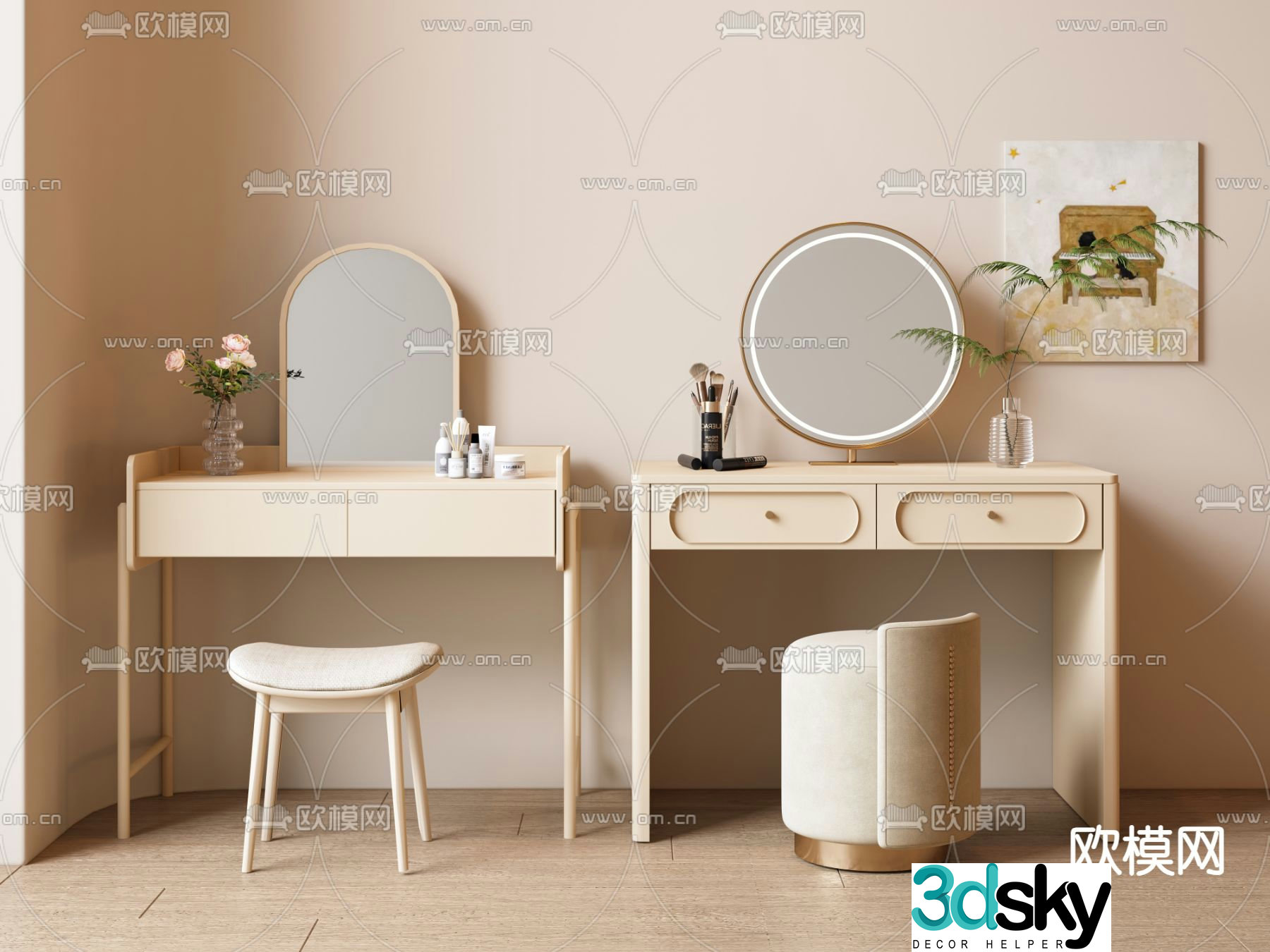 Cream style dressing table dressing table 3d model