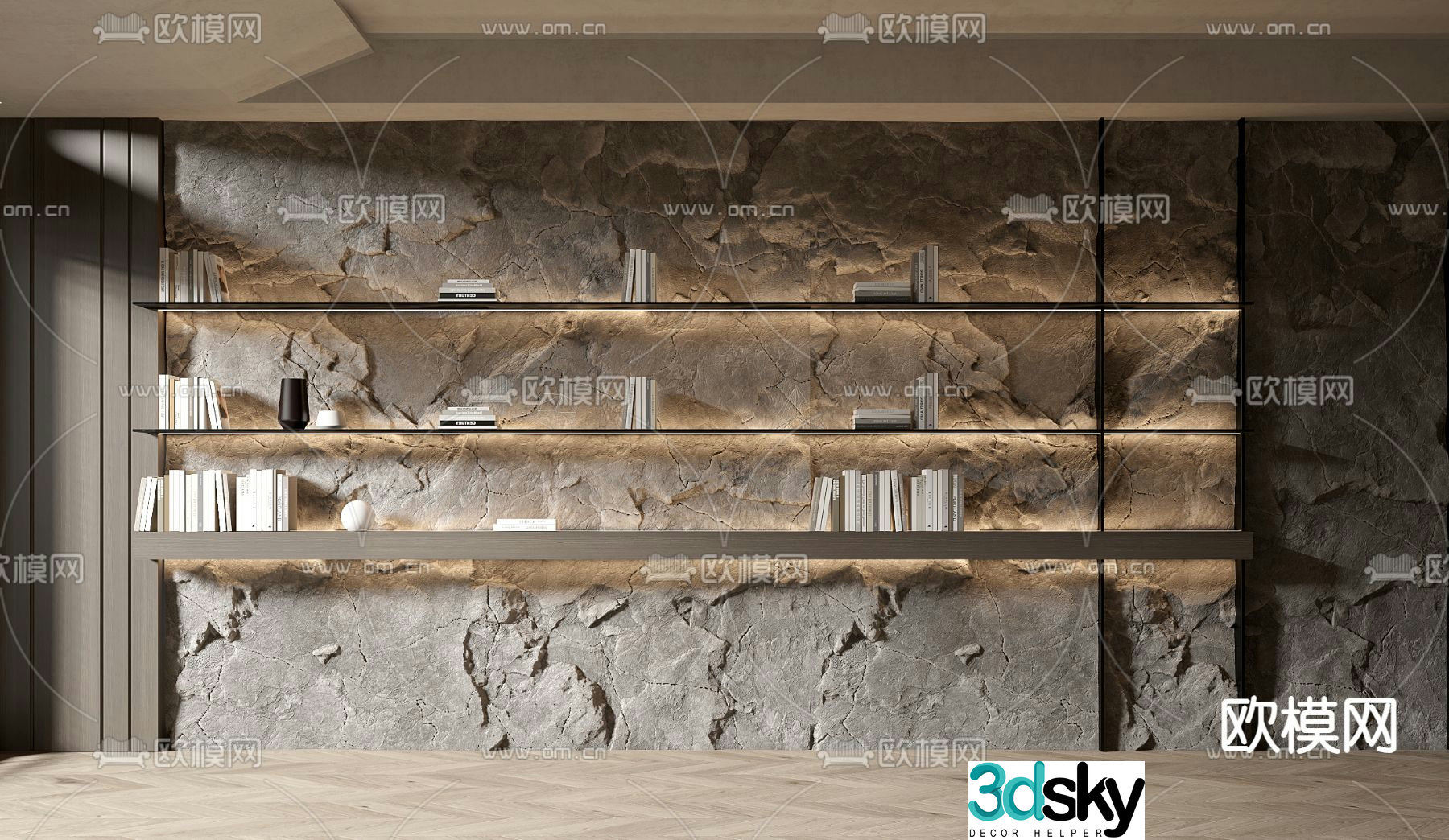 Rock bookshelf display rack 3d model